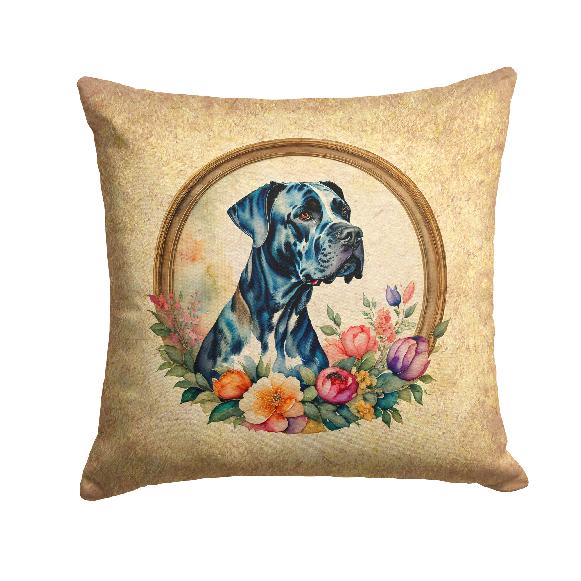 Buy this Great Dane and Flowers Fabric Decorative Pillow