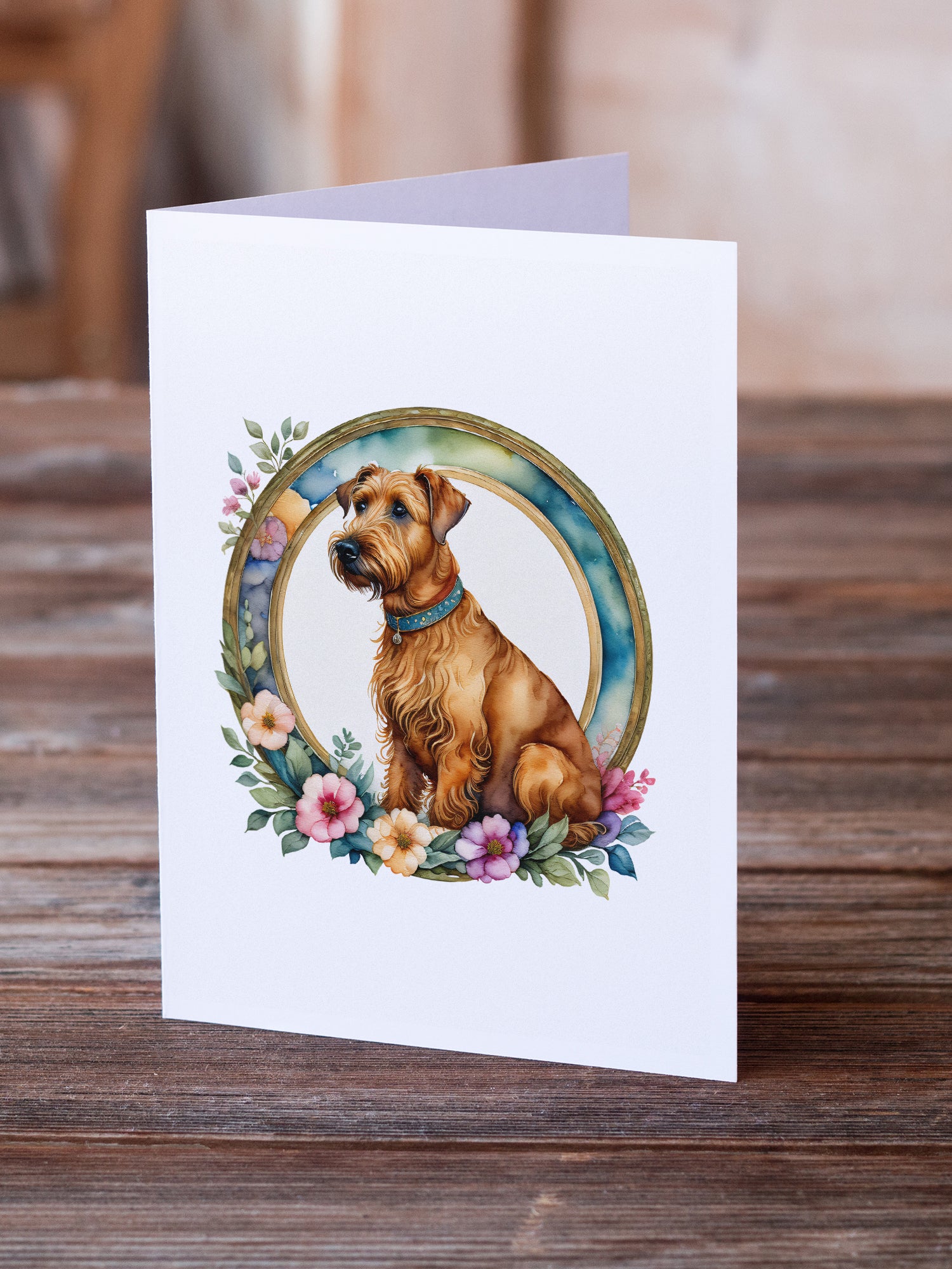 Buy this Irish Terrier and Flowers Greeting Cards and Envelopes Pack of 8