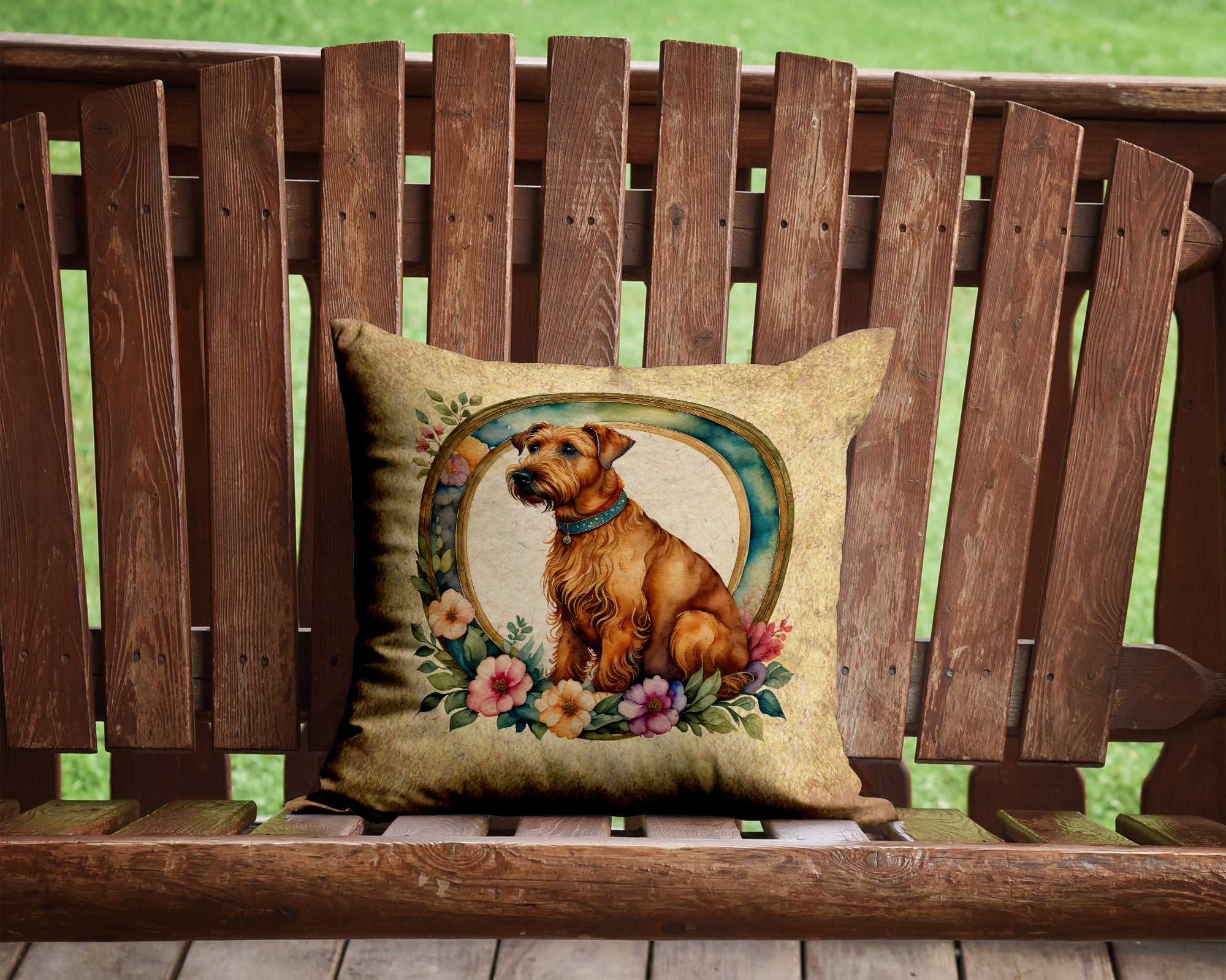 Irish Terrier and Flowers Fabric Decorative Pillow  the-store.com.