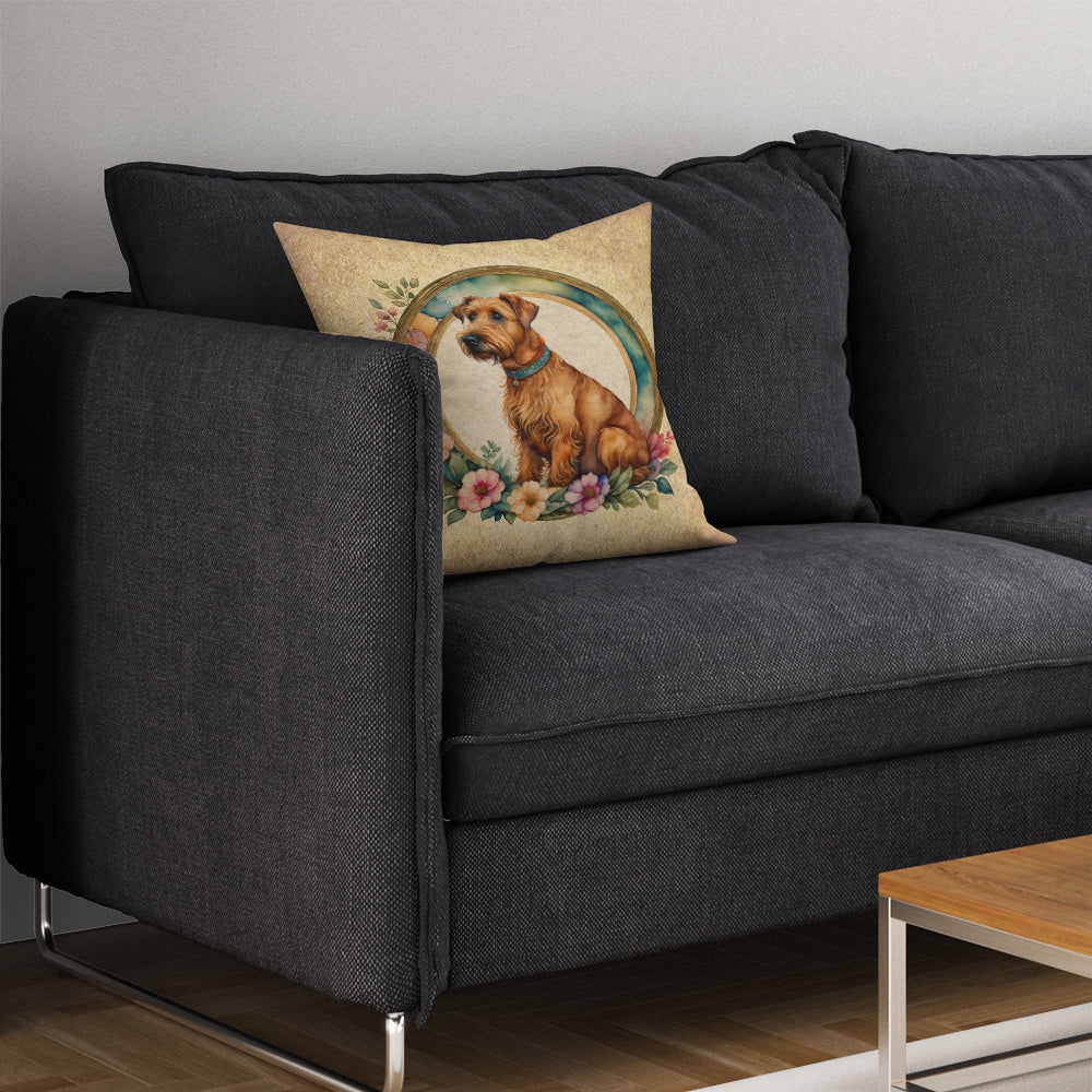 Irish Terrier and Flowers Fabric Decorative Pillow