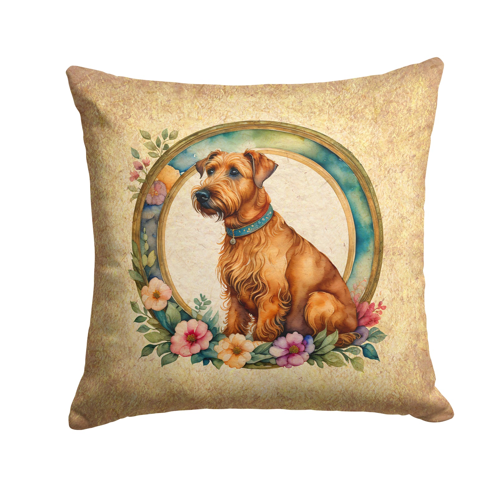 Buy this Irish Terrier and Flowers Fabric Decorative Pillow