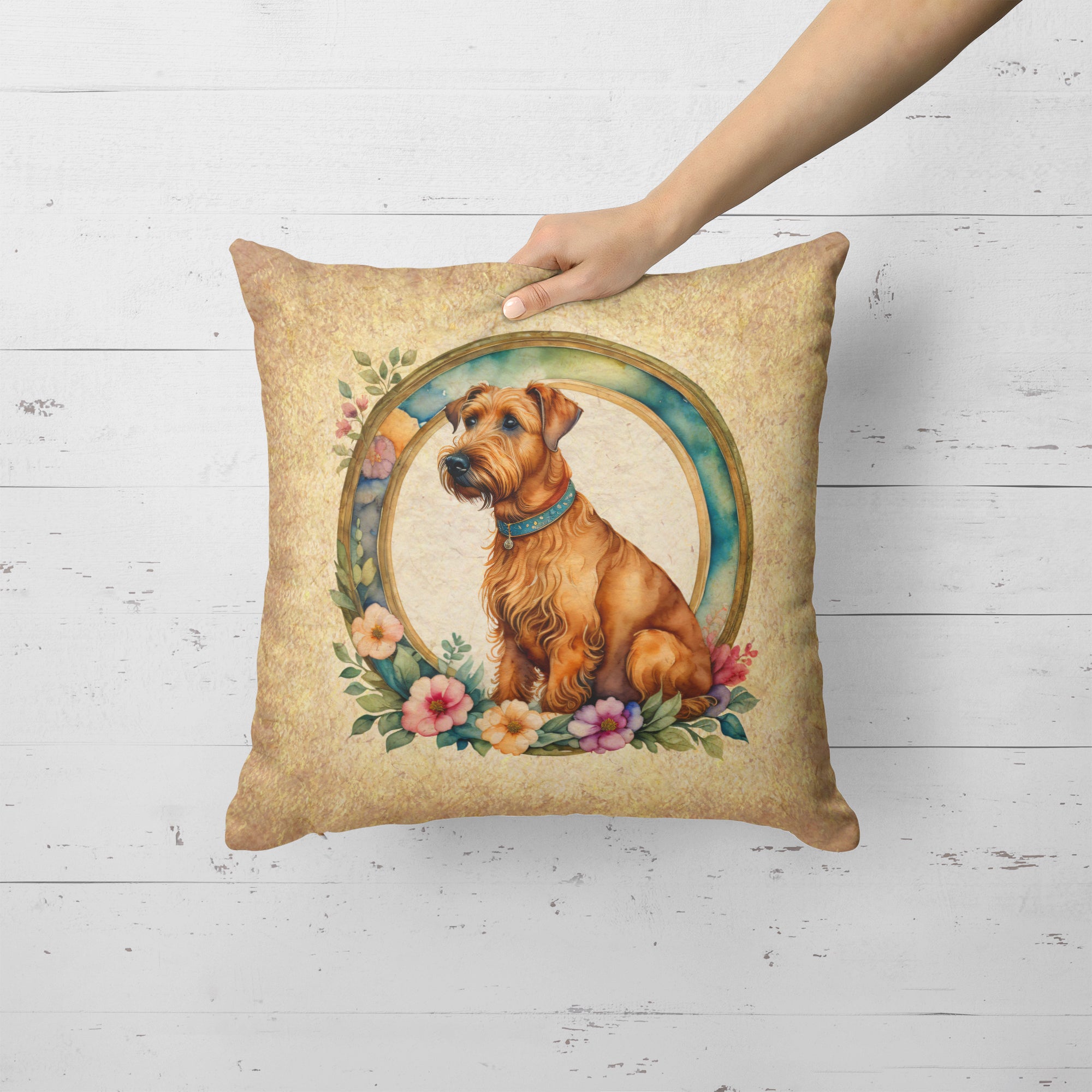 Irish Terrier and Flowers Fabric Decorative Pillow  the-store.com.