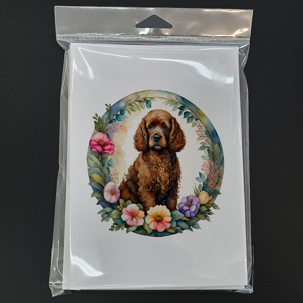 Irish Water Spaniel and Flowers Greeting Cards and Envelopes Pack of 8  the-store.com.