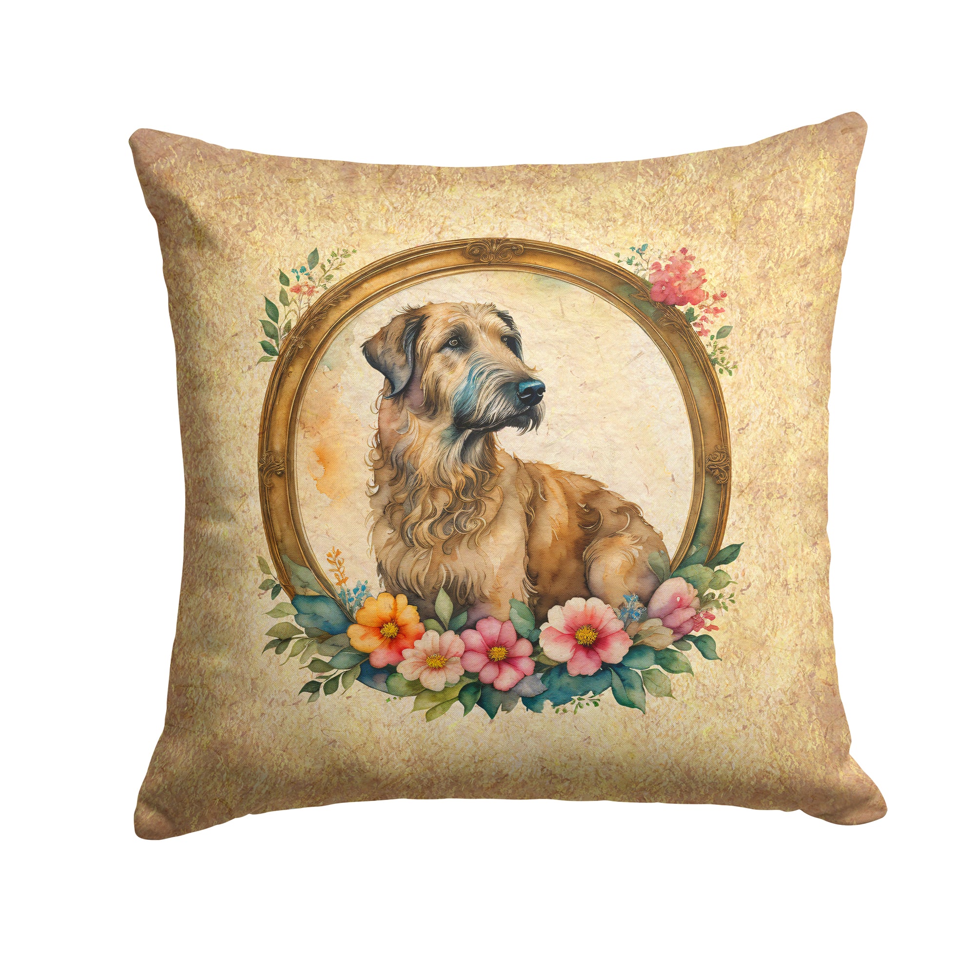 Buy this Irish Wolfhound and Flowers Fabric Decorative Pillow