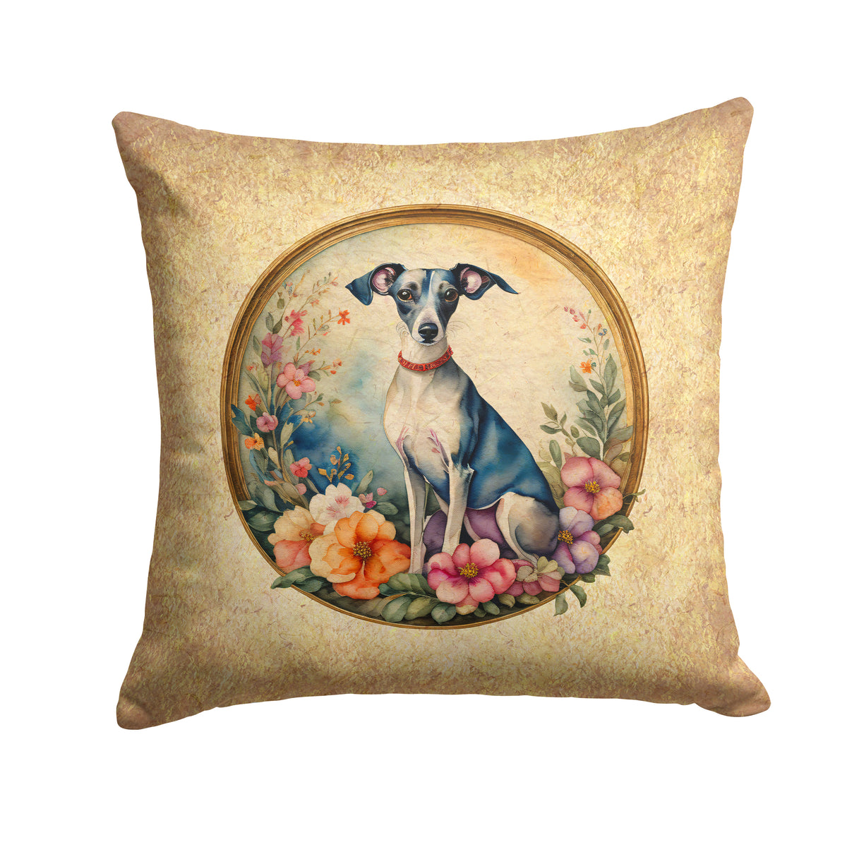 Buy this Italian Greyhound and Flowers Fabric Decorative Pillow