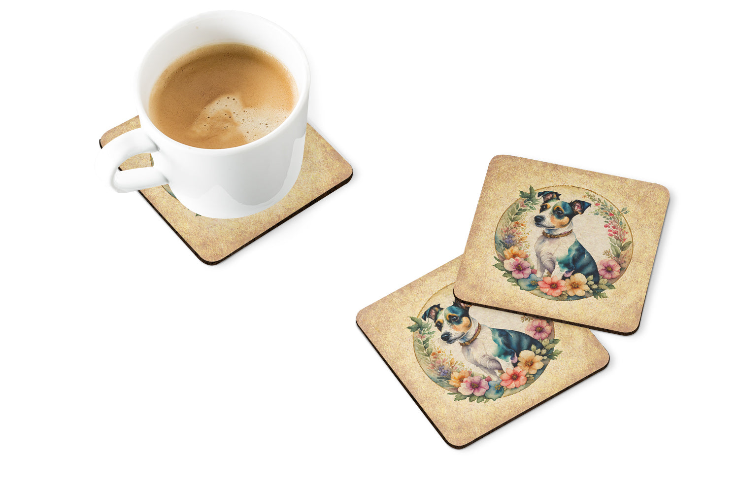 Jack Russell Terrier and Flowers Foam Coasters  the-store.com.