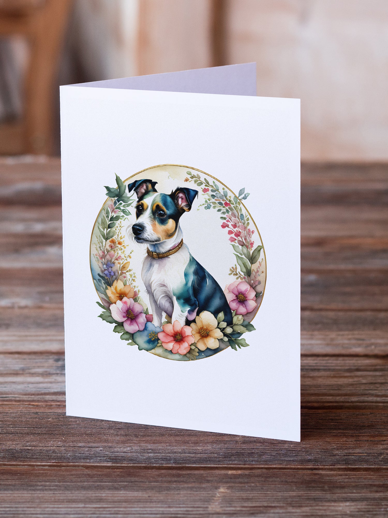 Jack Russell Terrier and Flowers Greeting Cards and Envelopes Pack of 8  the-store.com.