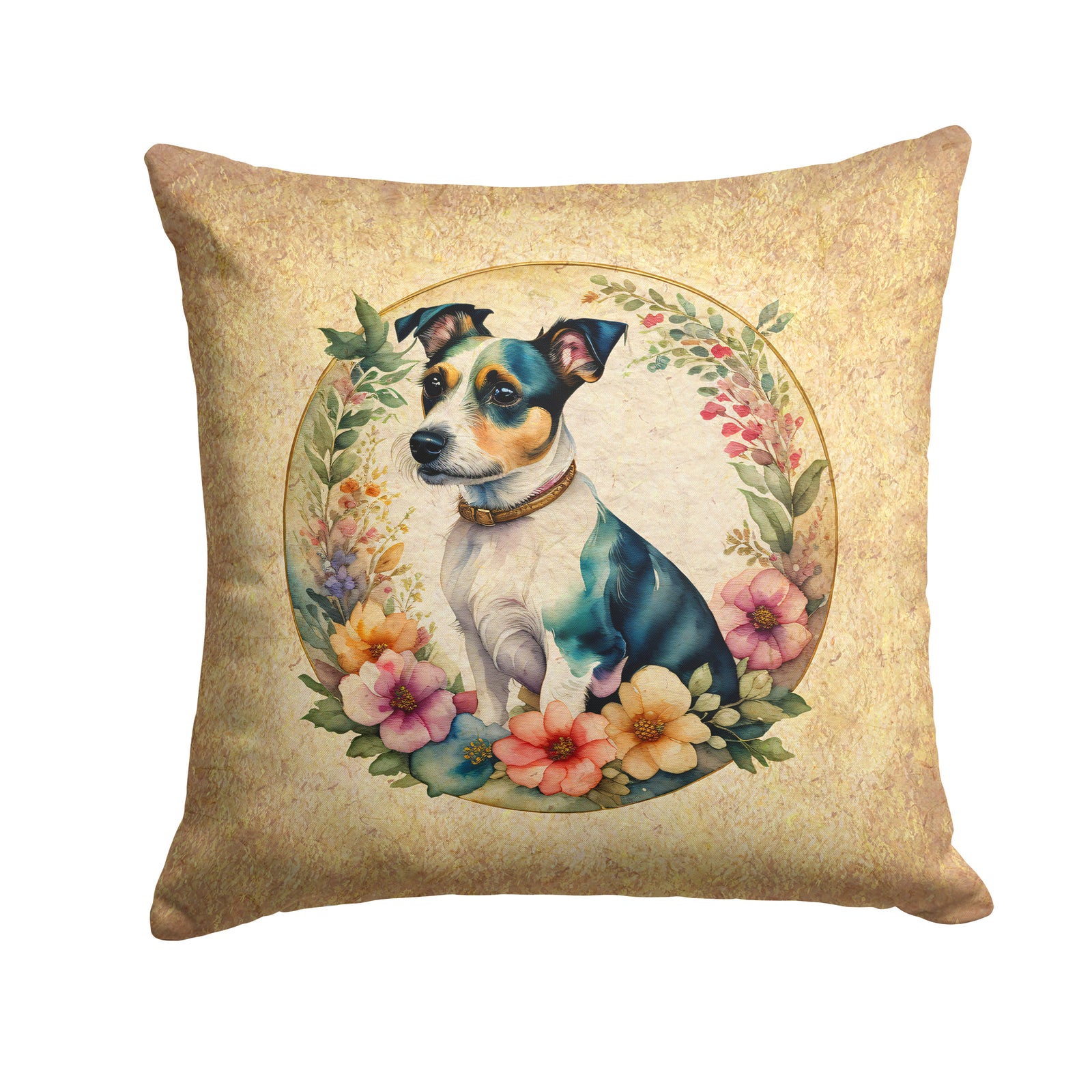 Buy this Jack Russell Terrier and Flowers Fabric Decorative Pillow