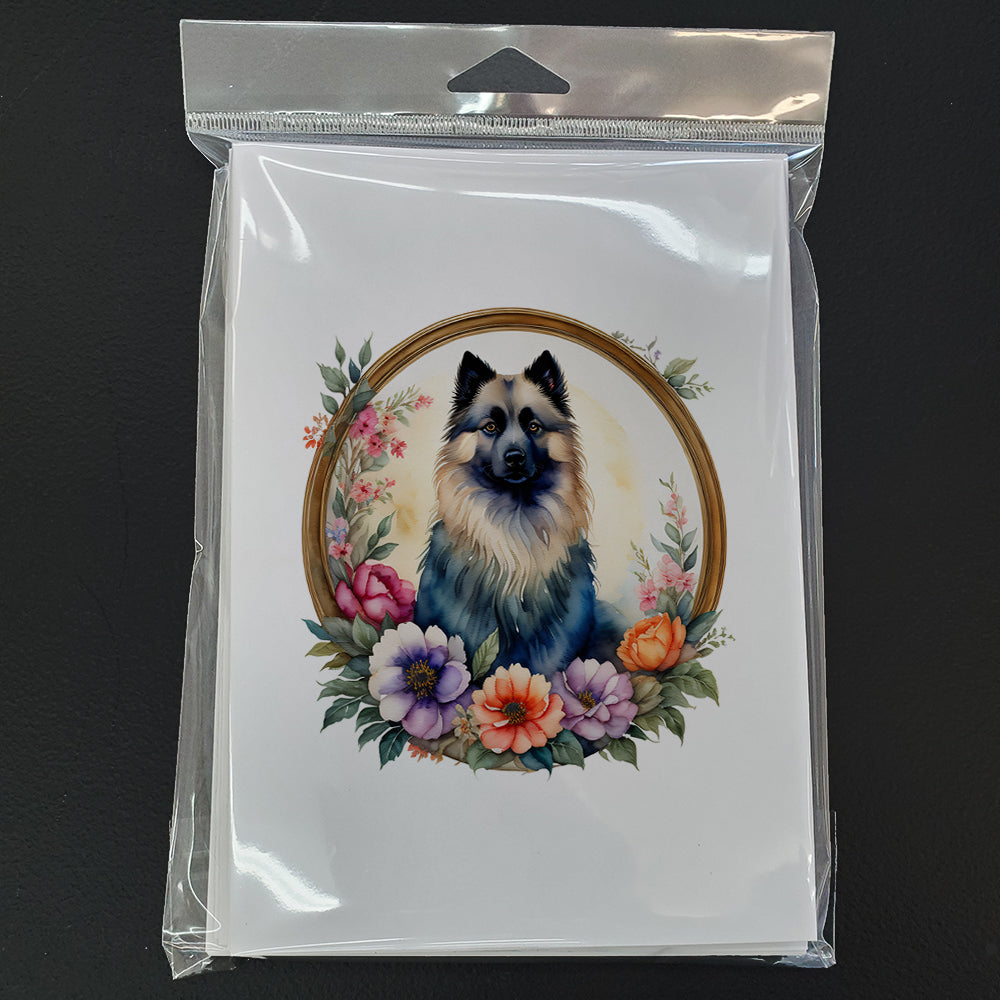 Keeshond and Flowers Greeting Cards and Envelopes Pack of 8  the-store.com.