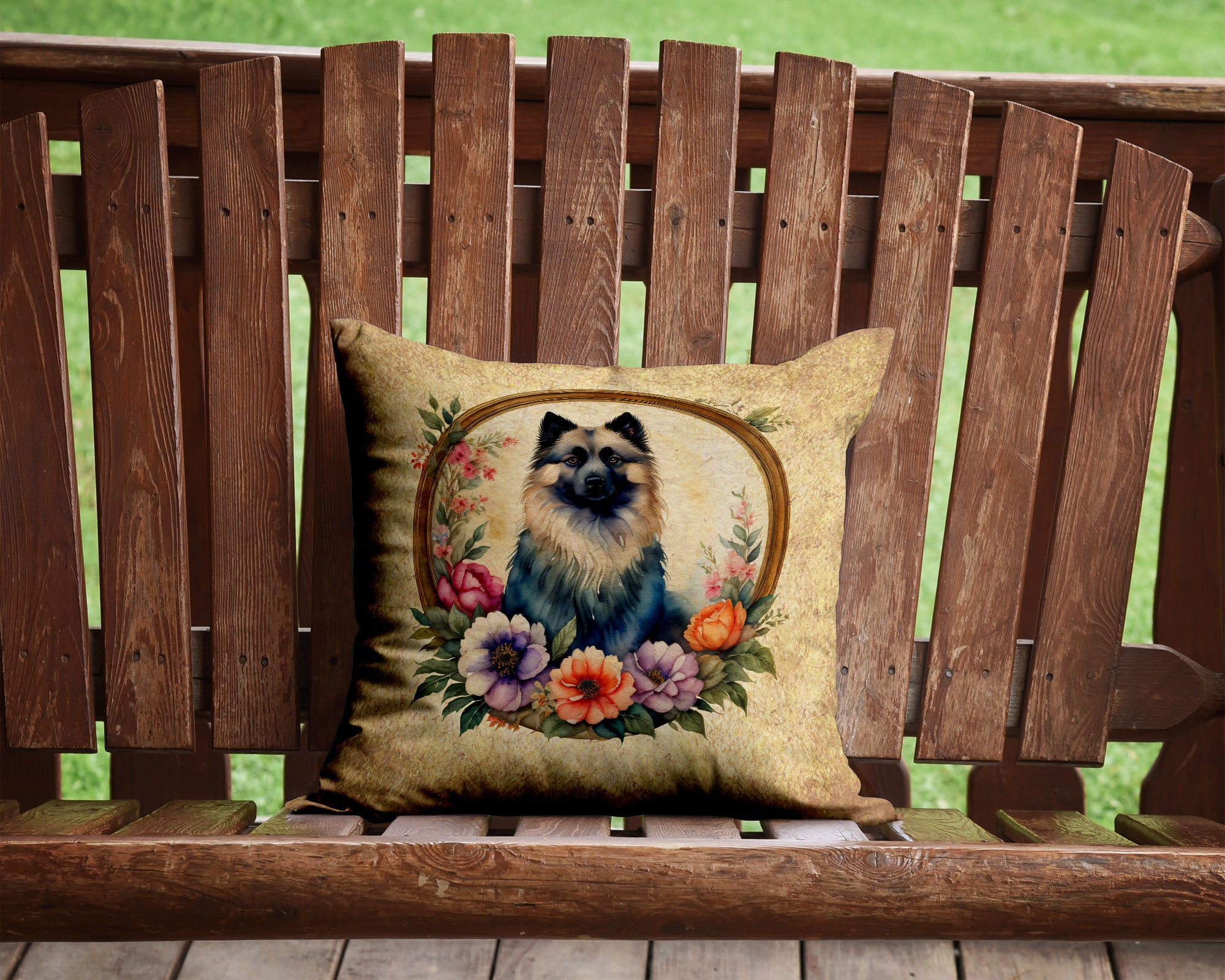 Keeshond and Flowers Fabric Decorative Pillow  the-store.com.