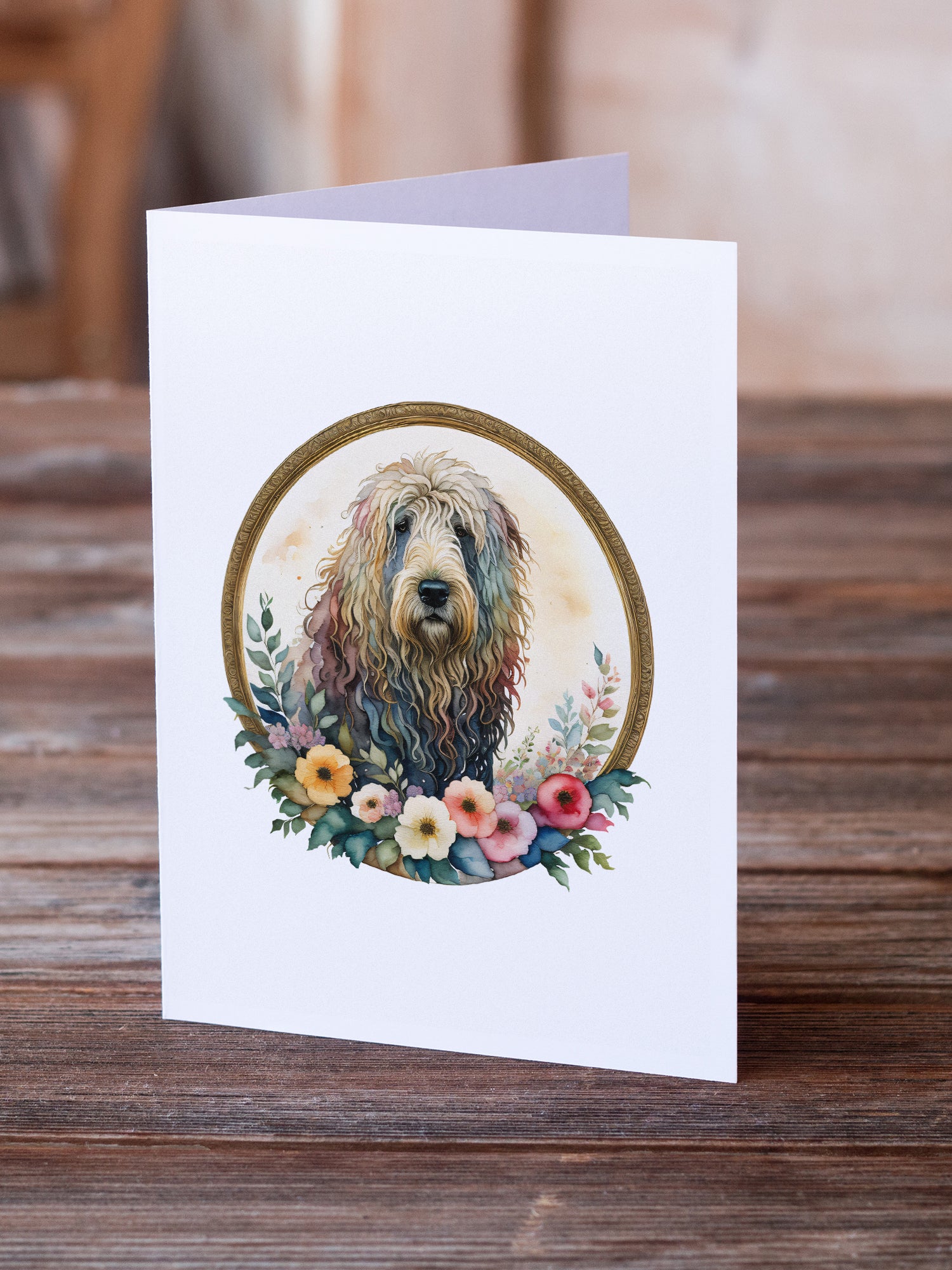 Komondor and Flowers Greeting Cards and Envelopes Pack of 8  the-store.com.
