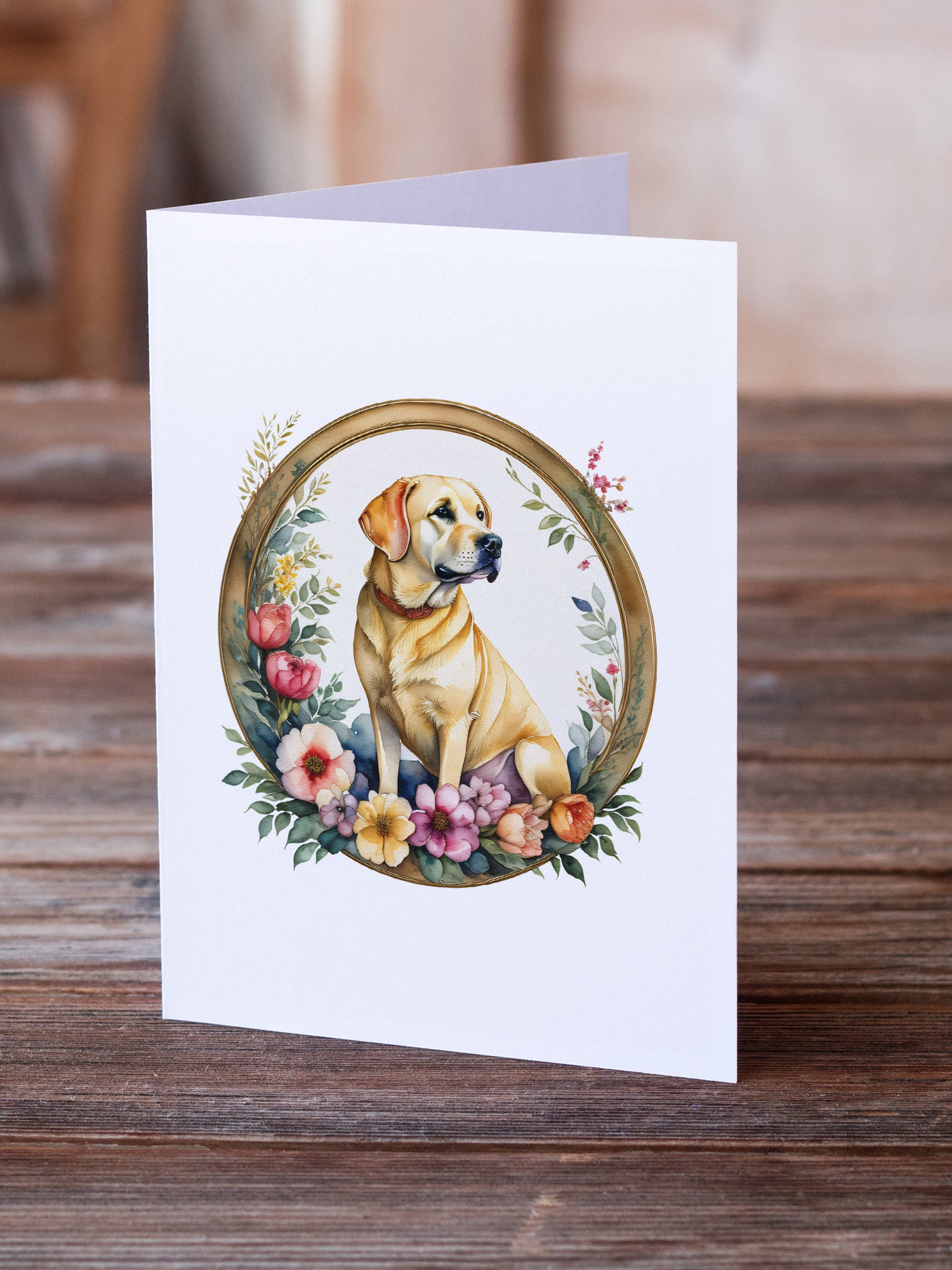 Yellow Labrador Retriever and Flowers Greeting Cards and Envelopes Pack of 8  the-store.com.