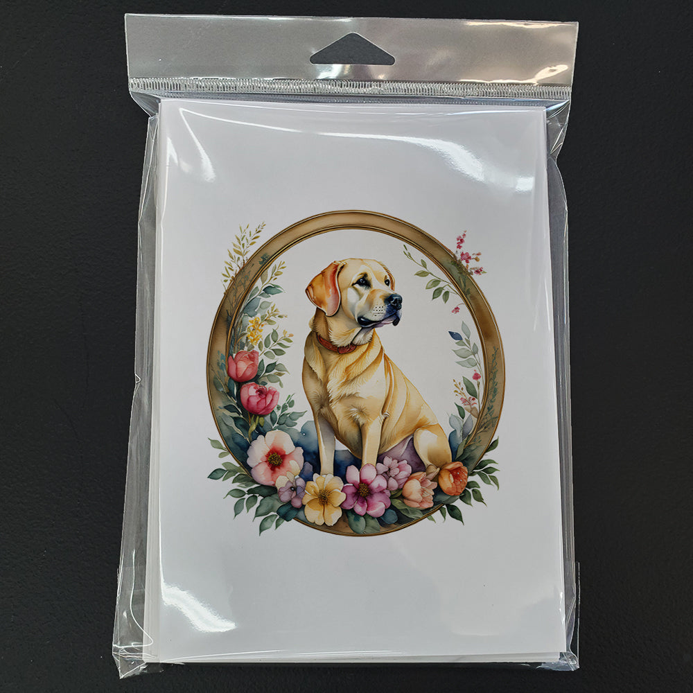Yellow Labrador Retriever and Flowers Greeting Cards and Envelopes Pack of 8  the-store.com.