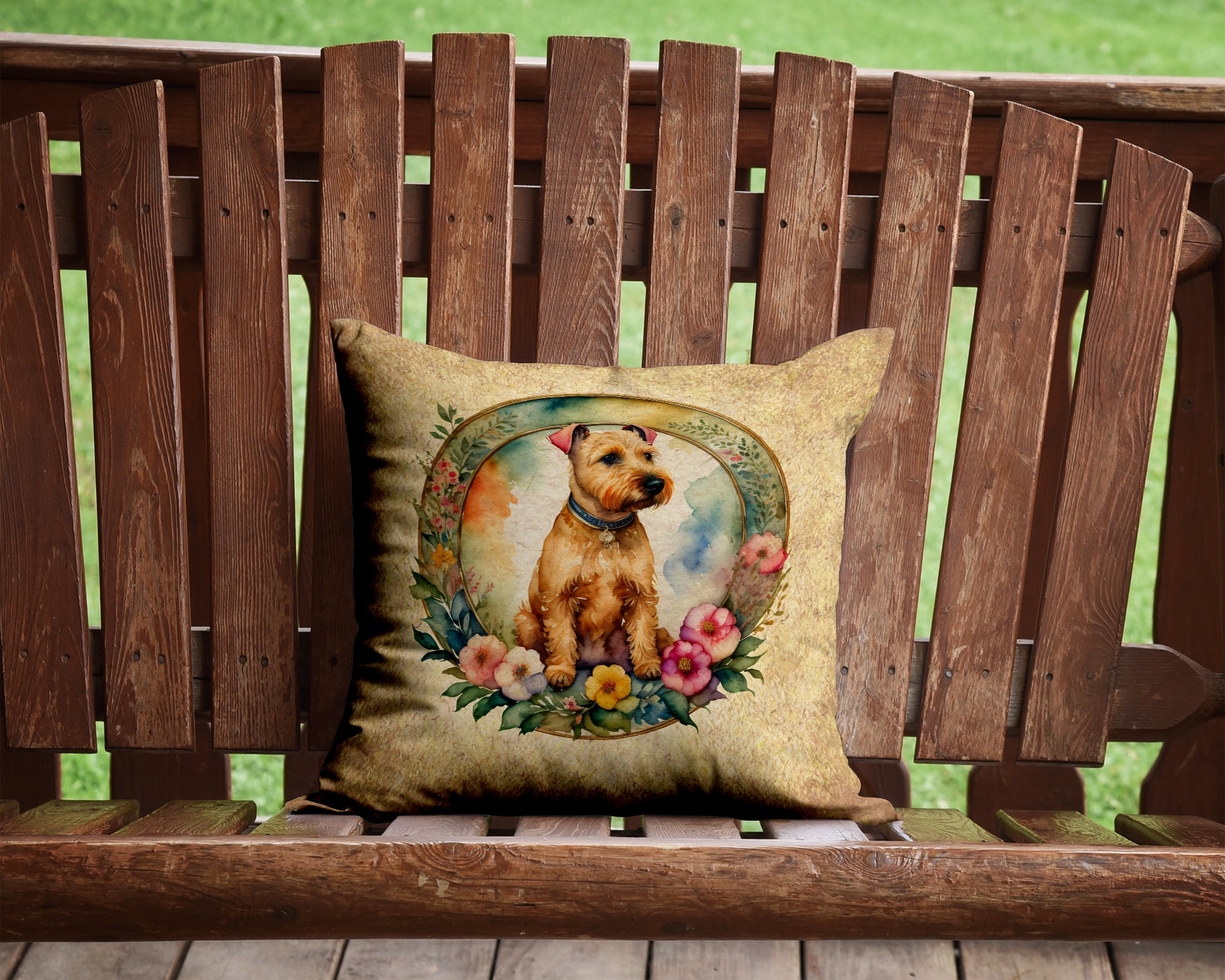 Lakeland Terrier and Flowers Fabric Decorative Pillow  the-store.com.