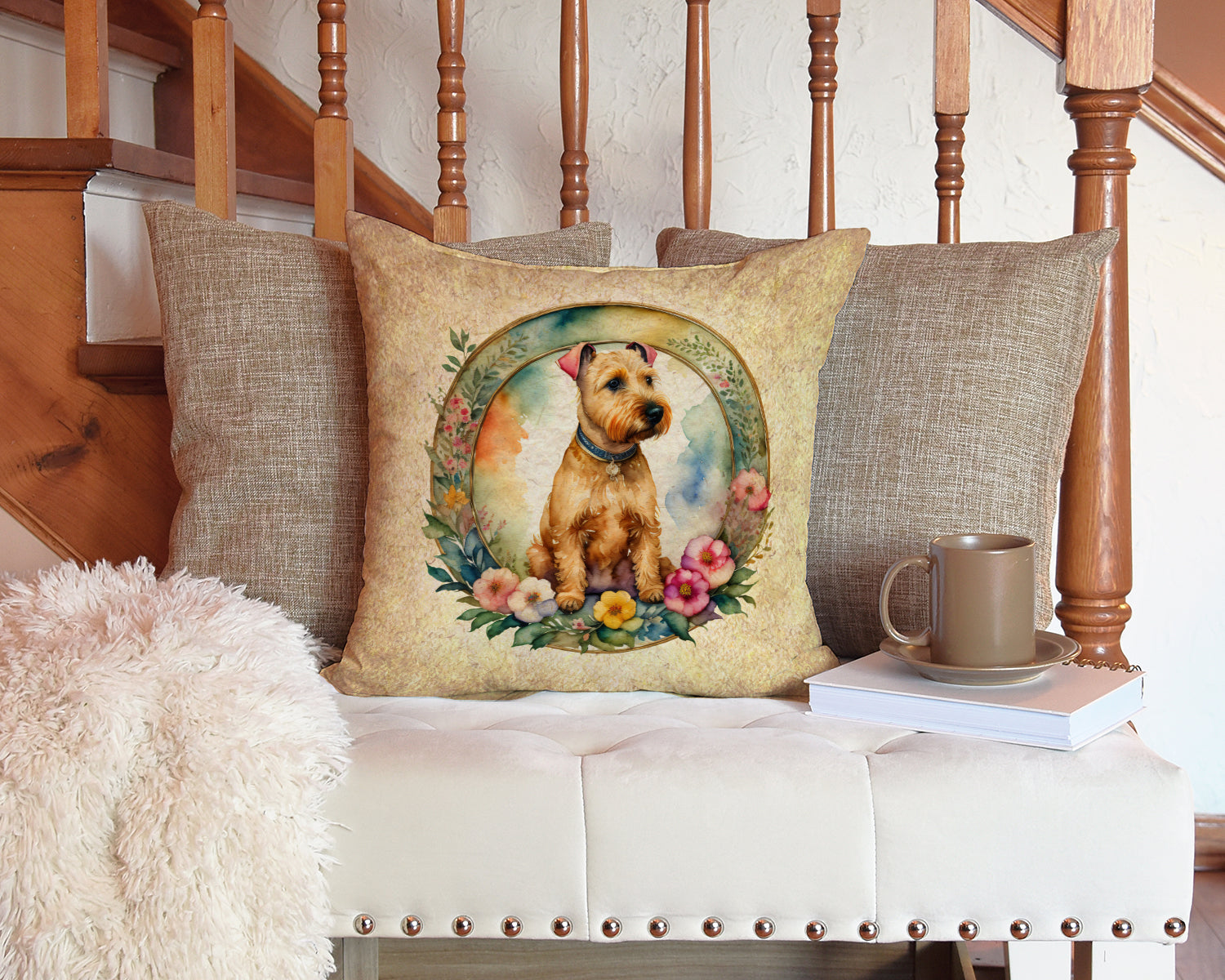 Lakeland Terrier and Flowers Fabric Decorative Pillow  the-store.com.