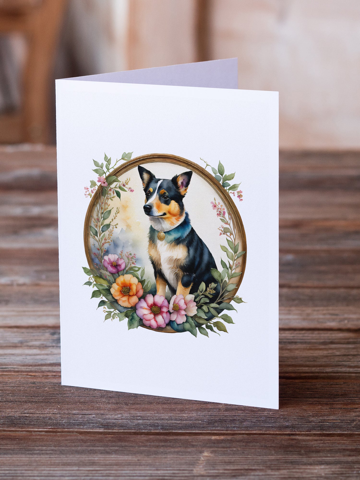 Lancashire Heeler and Flowers Greeting Cards and Envelopes Pack of 8  the-store.com.