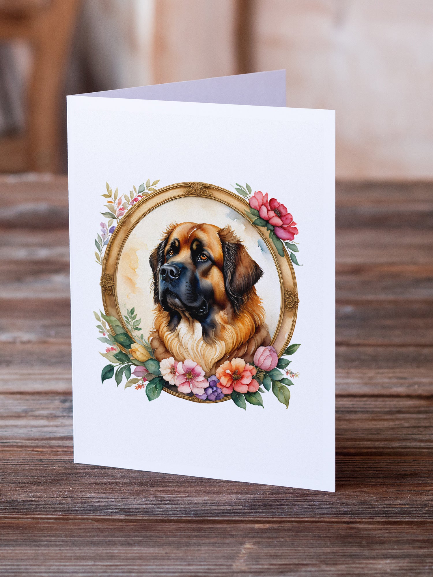 Leonberger and Flowers Greeting Cards and Envelopes Pack of 8  the-store.com.