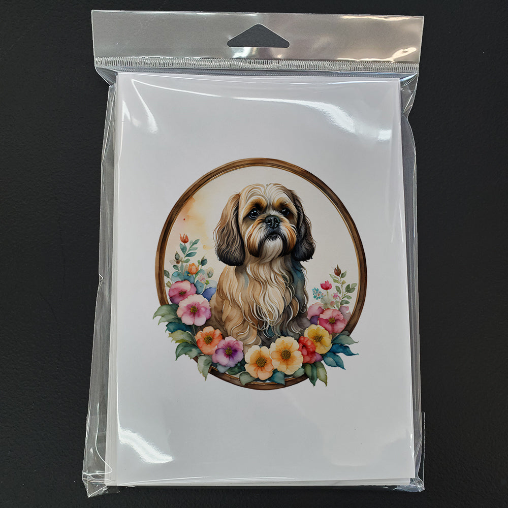 Lhasa Apso and Flowers Greeting Cards and Envelopes Pack of 8  the-store.com.