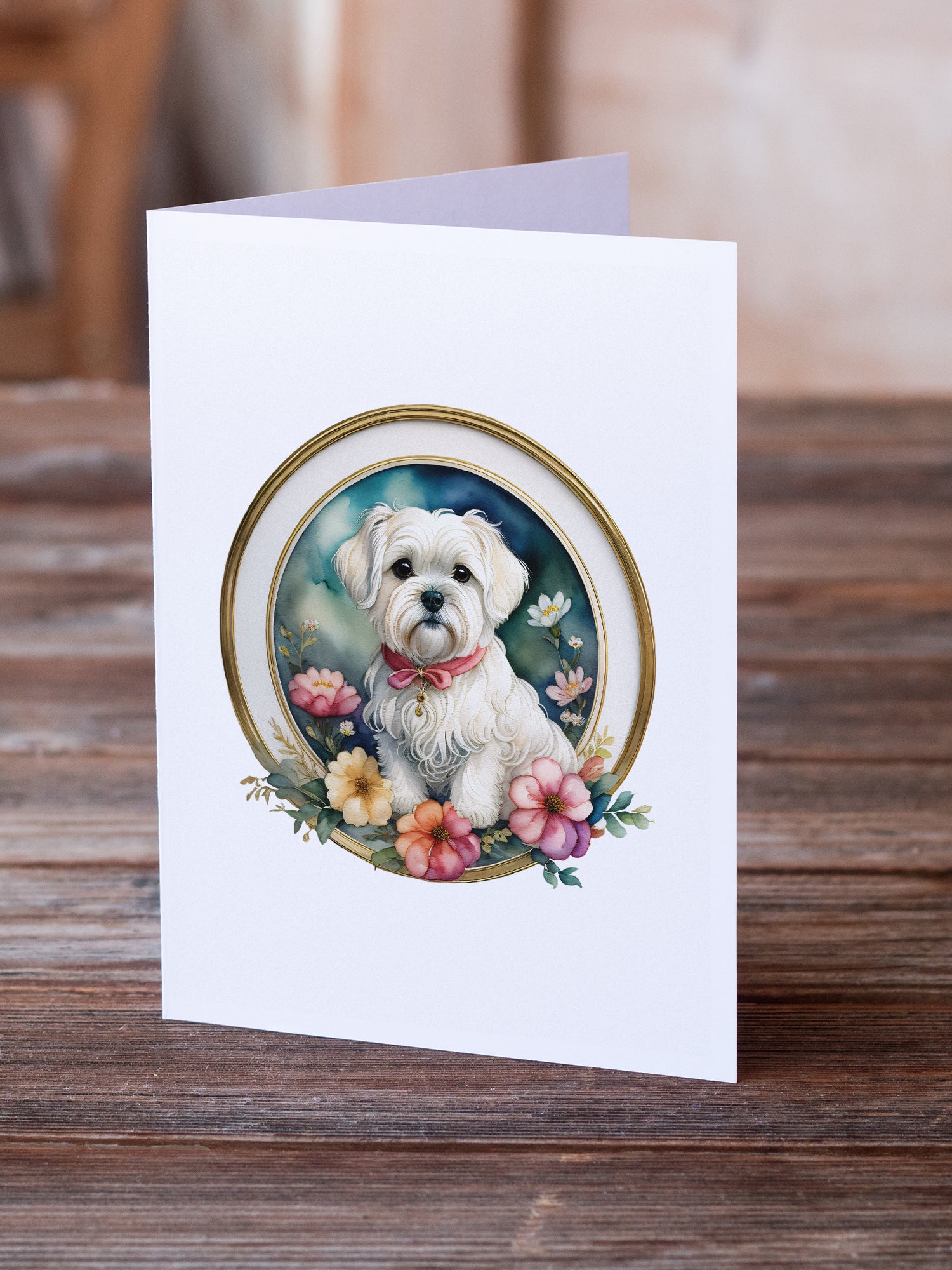 Maltese and Flowers Greeting Cards and Envelopes Pack of 8  the-store.com.