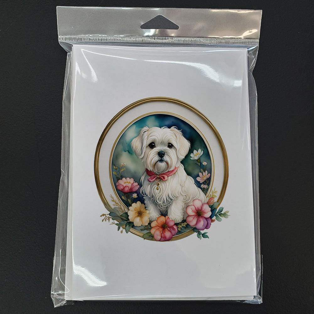 Maltese and Flowers Greeting Cards and Envelopes Pack of 8  the-store.com.