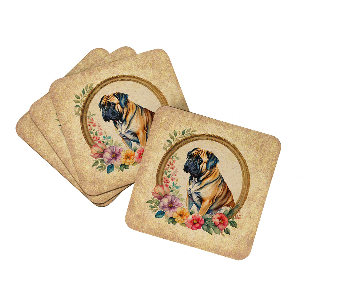 Buy this Mastiff and Flowers Foam Coasters