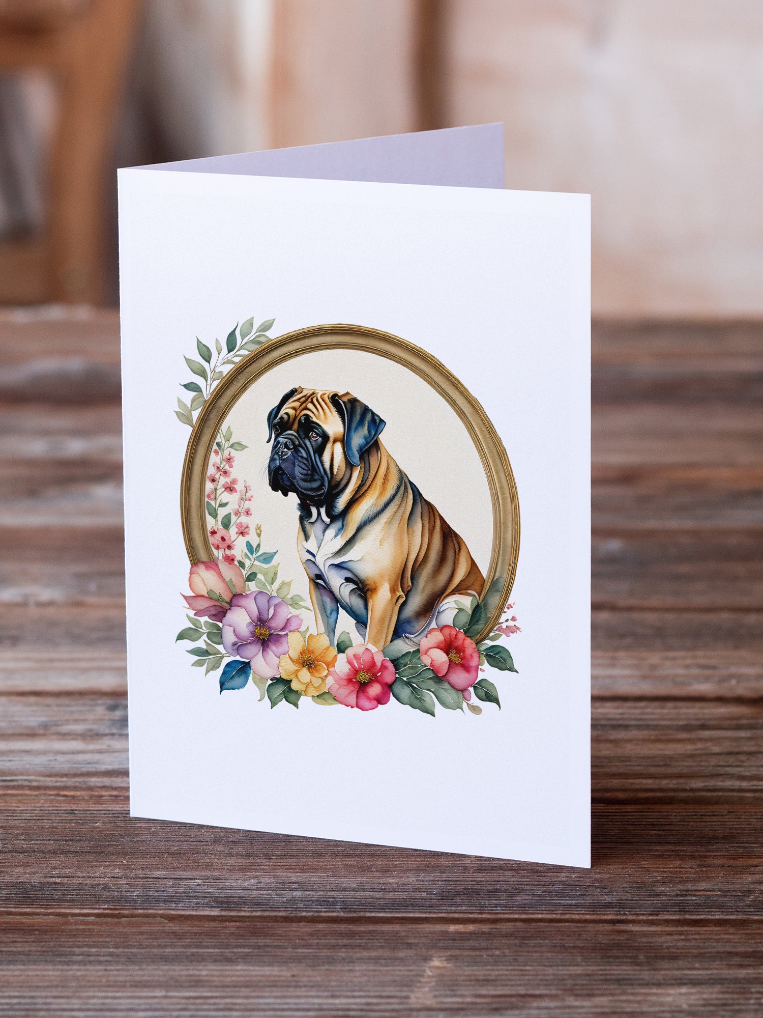 Mastiff and Flowers Greeting Cards and Envelopes Pack of 8  the-store.com.