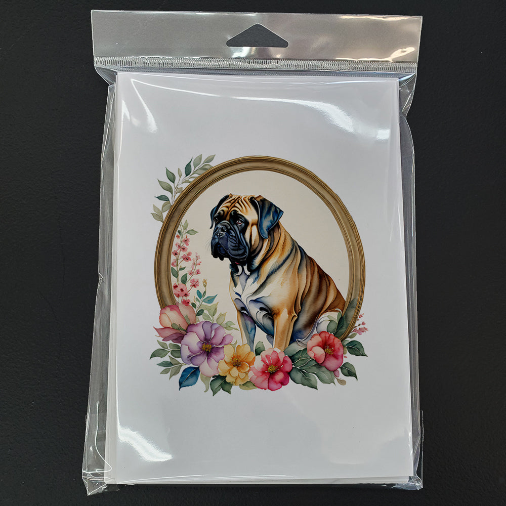 Mastiff and Flowers Greeting Cards and Envelopes Pack of 8  the-store.com.