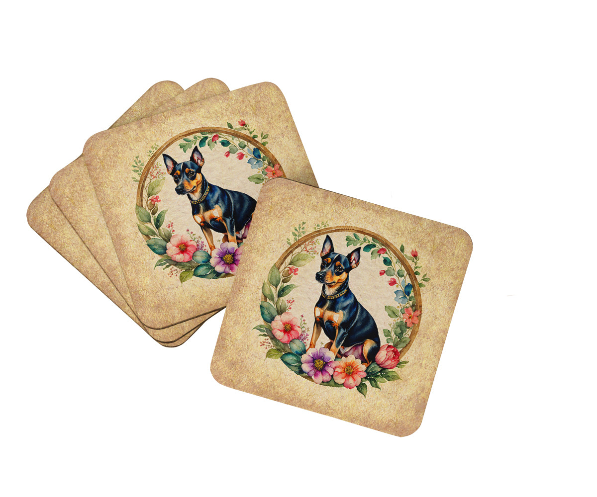 Buy this Miniature Pinscher and Flowers Foam Coasters