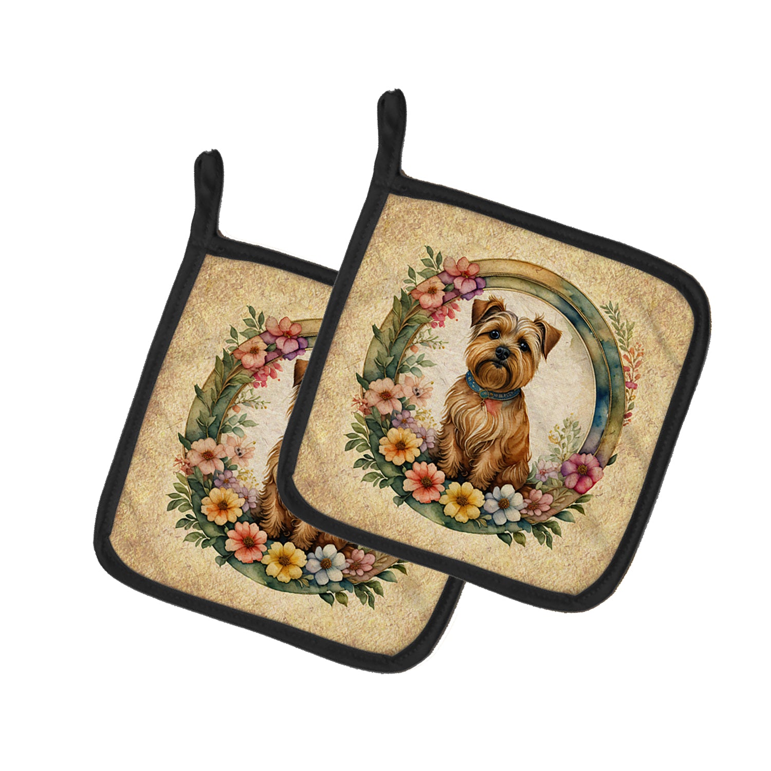 Buy this Norfolk Terrier and Flowers Pair of Pot Holders