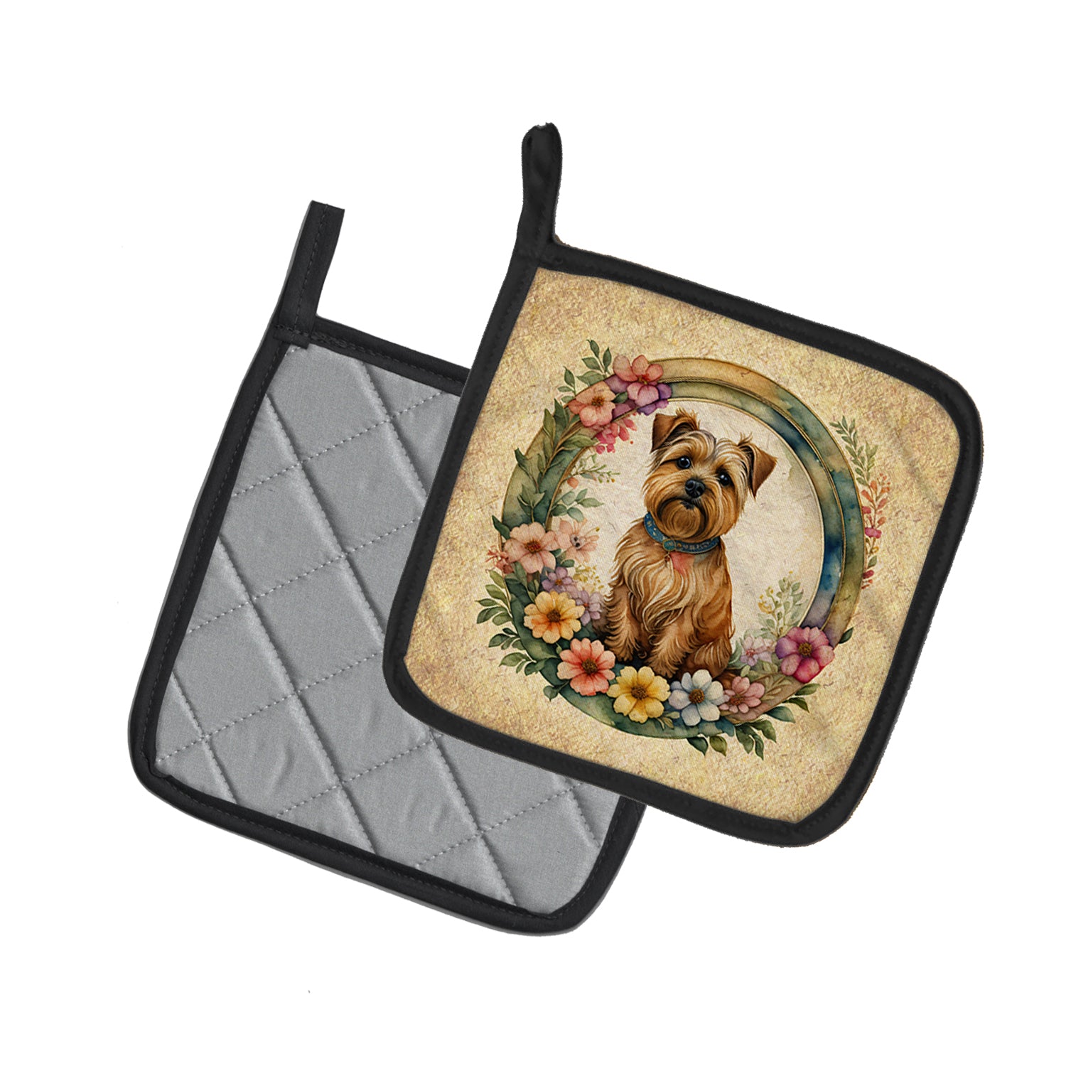 Buy this Norfolk Terrier and Flowers Pair of Pot Holders