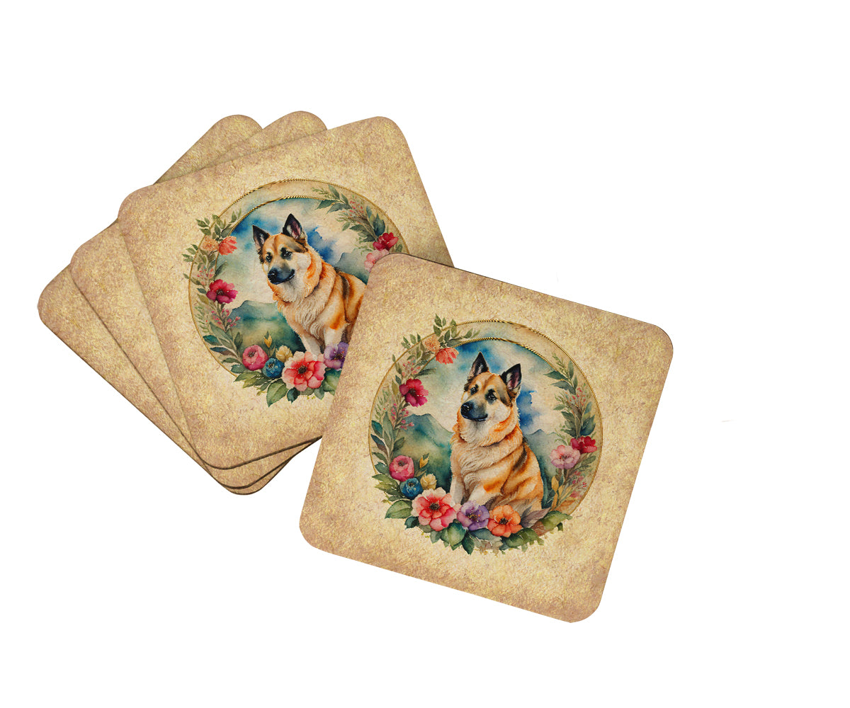 Buy this Norwegian Buhund and Flowers Foam Coasters