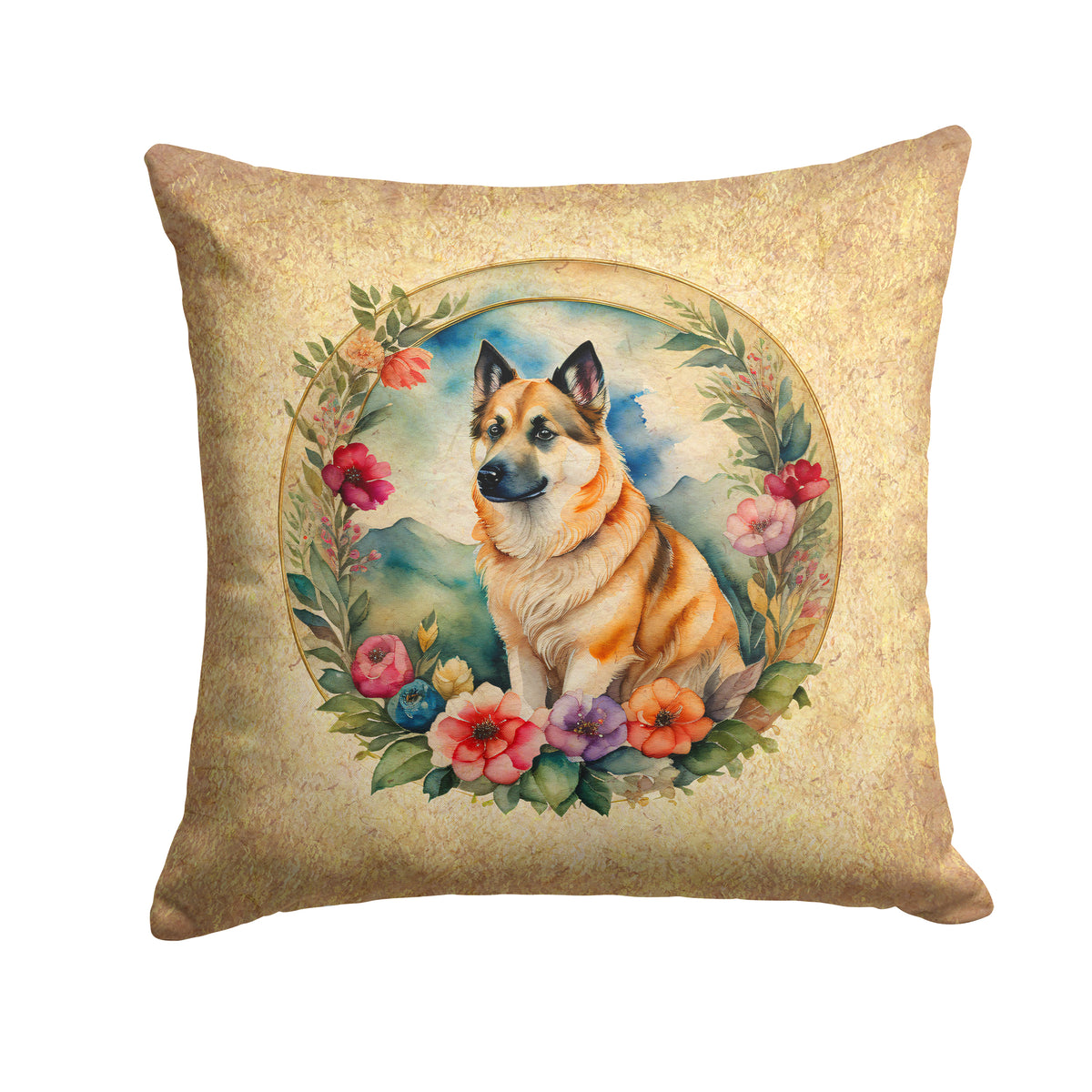 Buy this Norwegian Buhund and Flowers Fabric Decorative Pillow