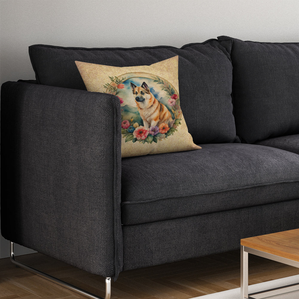 Norwegian Buhund and Flowers Fabric Decorative Pillow  the-store.com.