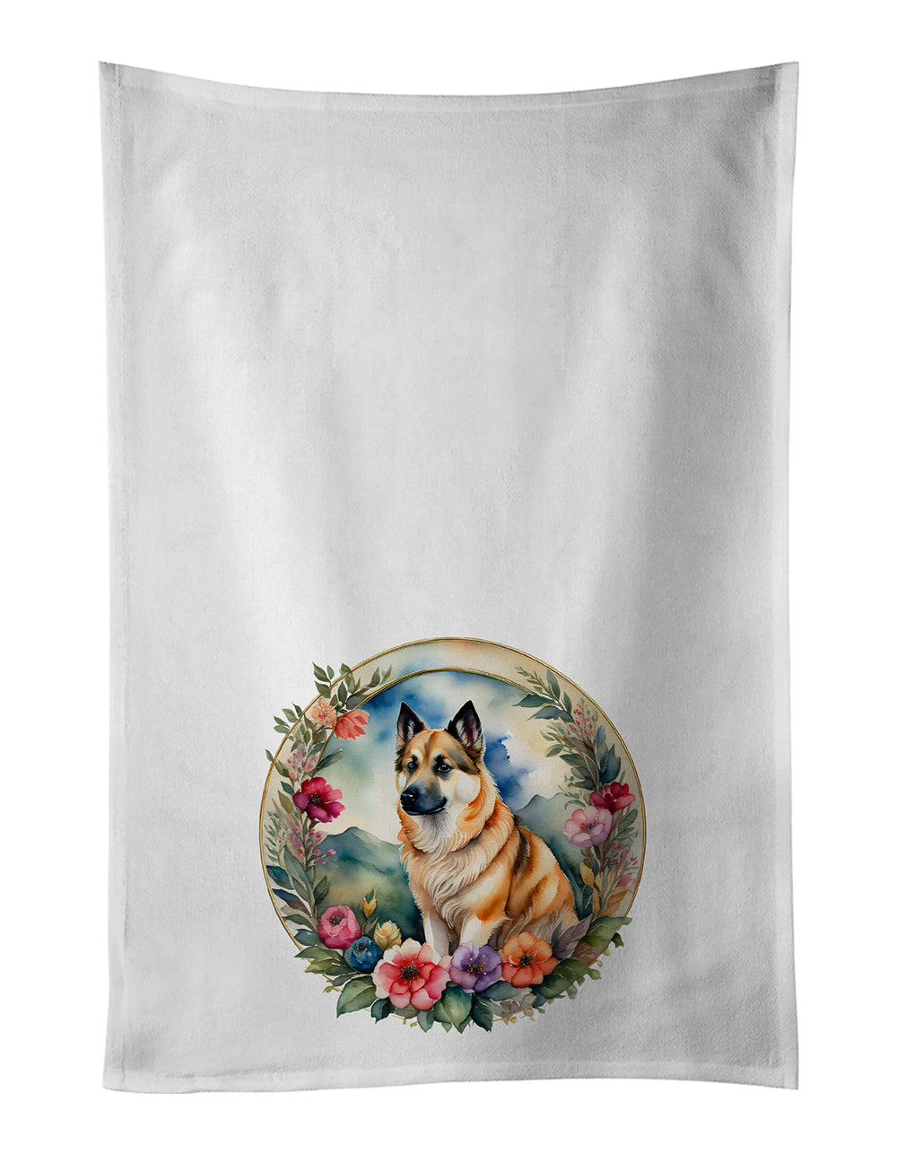 Buy this Norwegian Buhund and Flowers Kitchen Towel Set of 2