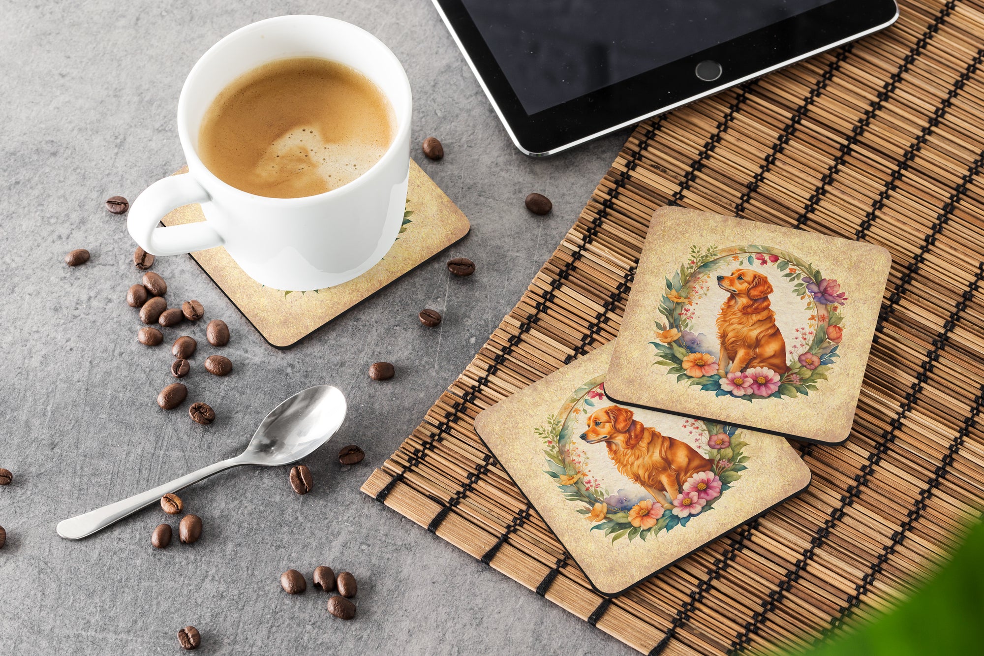 Nova Scotia Duck Tolling Retriever and Flowers Foam Coasters  the-store.com.