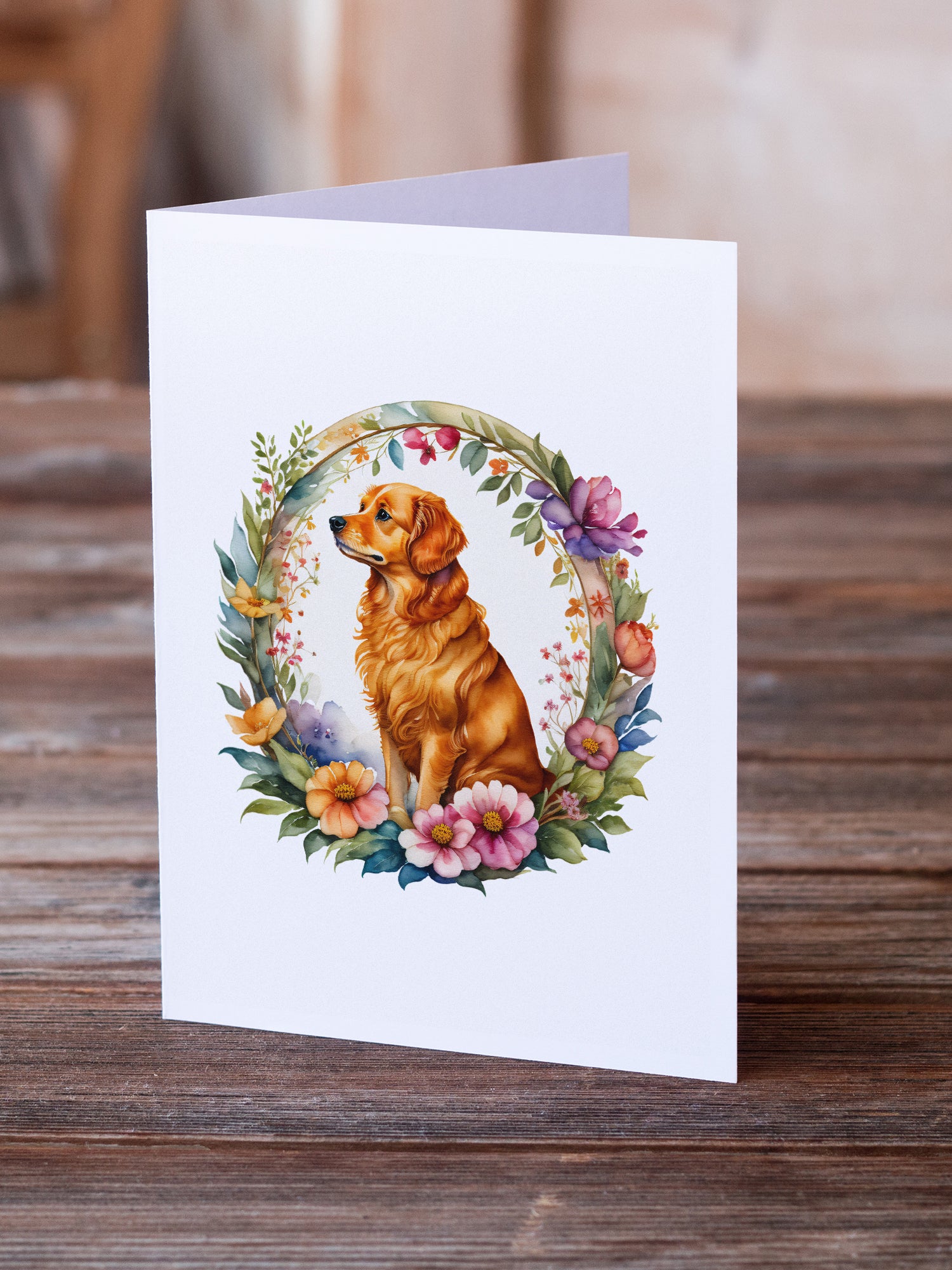 Nova Scotia Duck Tolling Retriever and Flowers Greeting Cards and Envelopes Pack of 8  the-store.com.