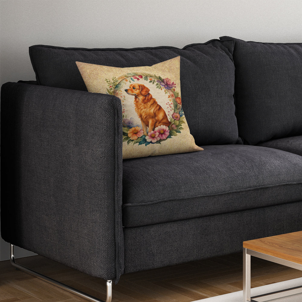 Nova Scotia Duck Tolling Retriever and Flowers Fabric Decorative Pillow  the-store.com.