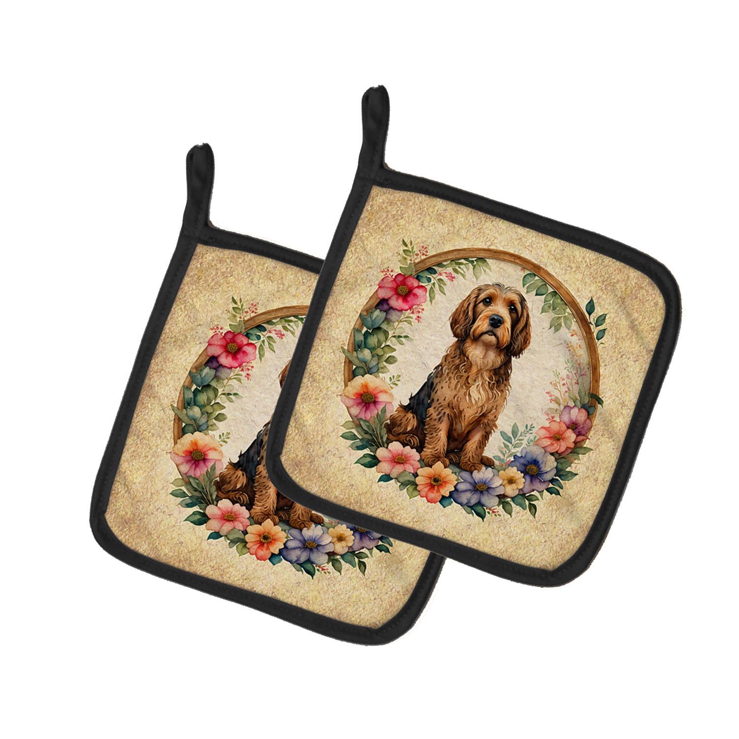 Buy this Otterhound and Flowers Pair of Pot Holders