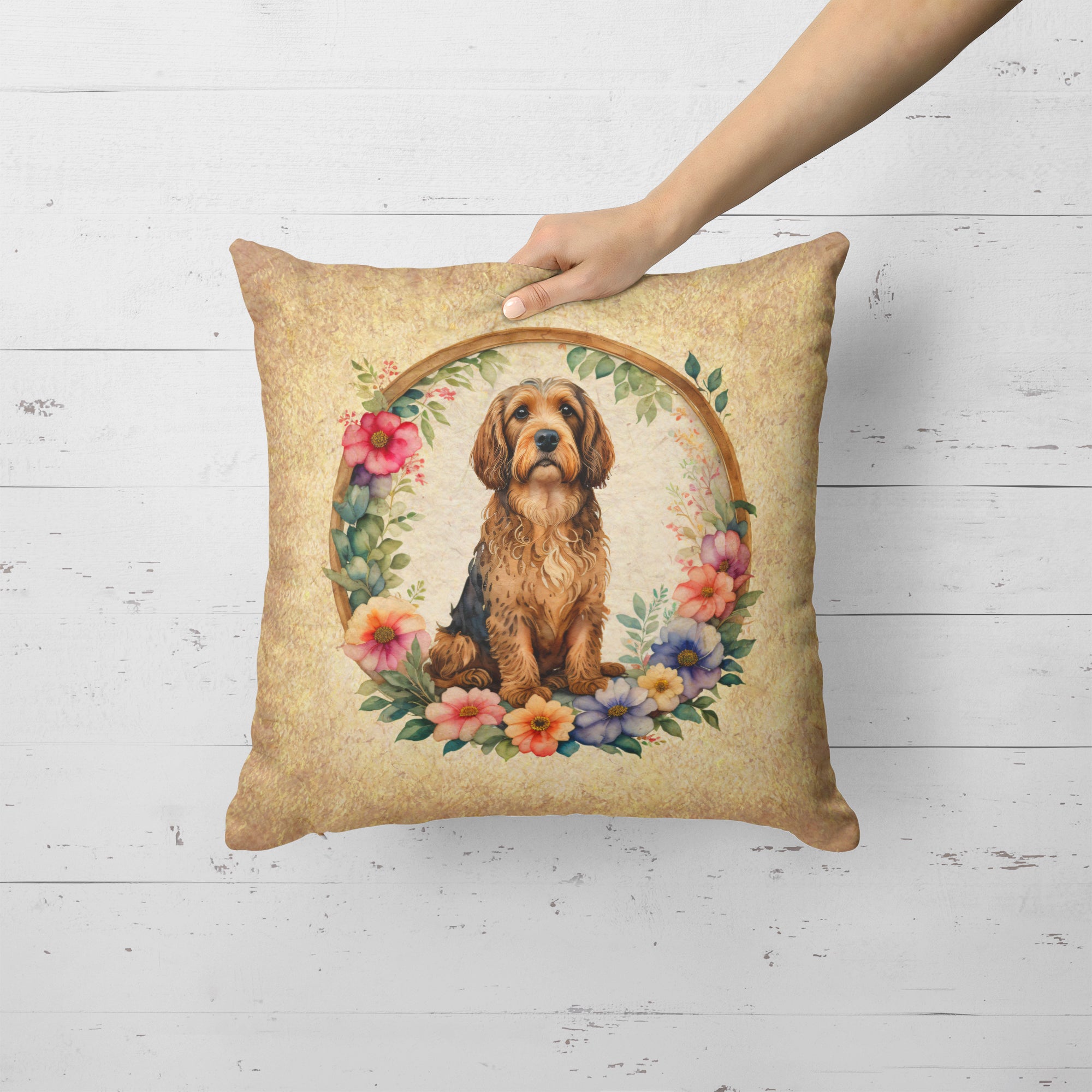 Buy this Otterhound and Flowers Fabric Decorative Pillow