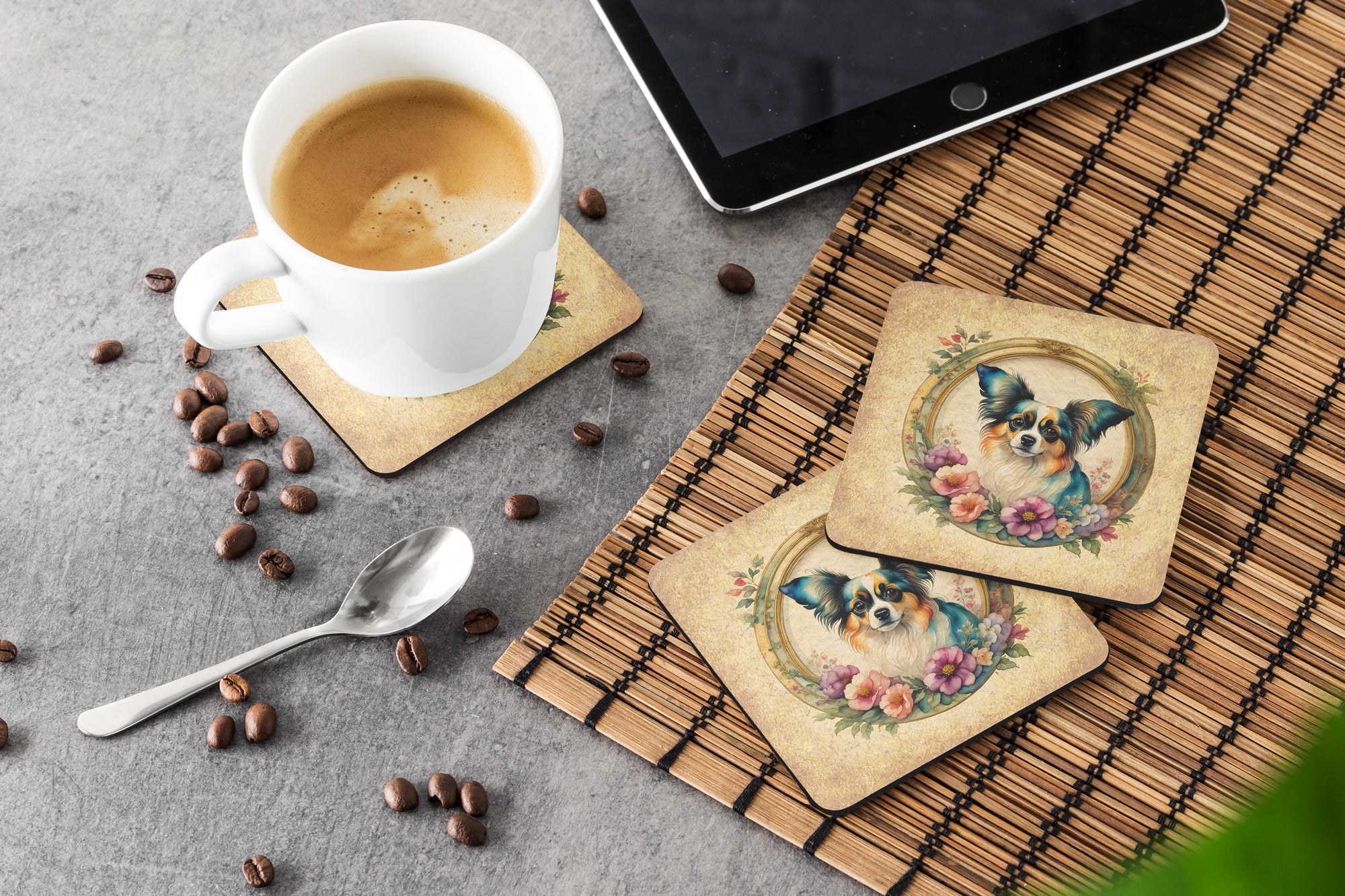 Papillon and Flowers Foam Coasters  the-store.com.