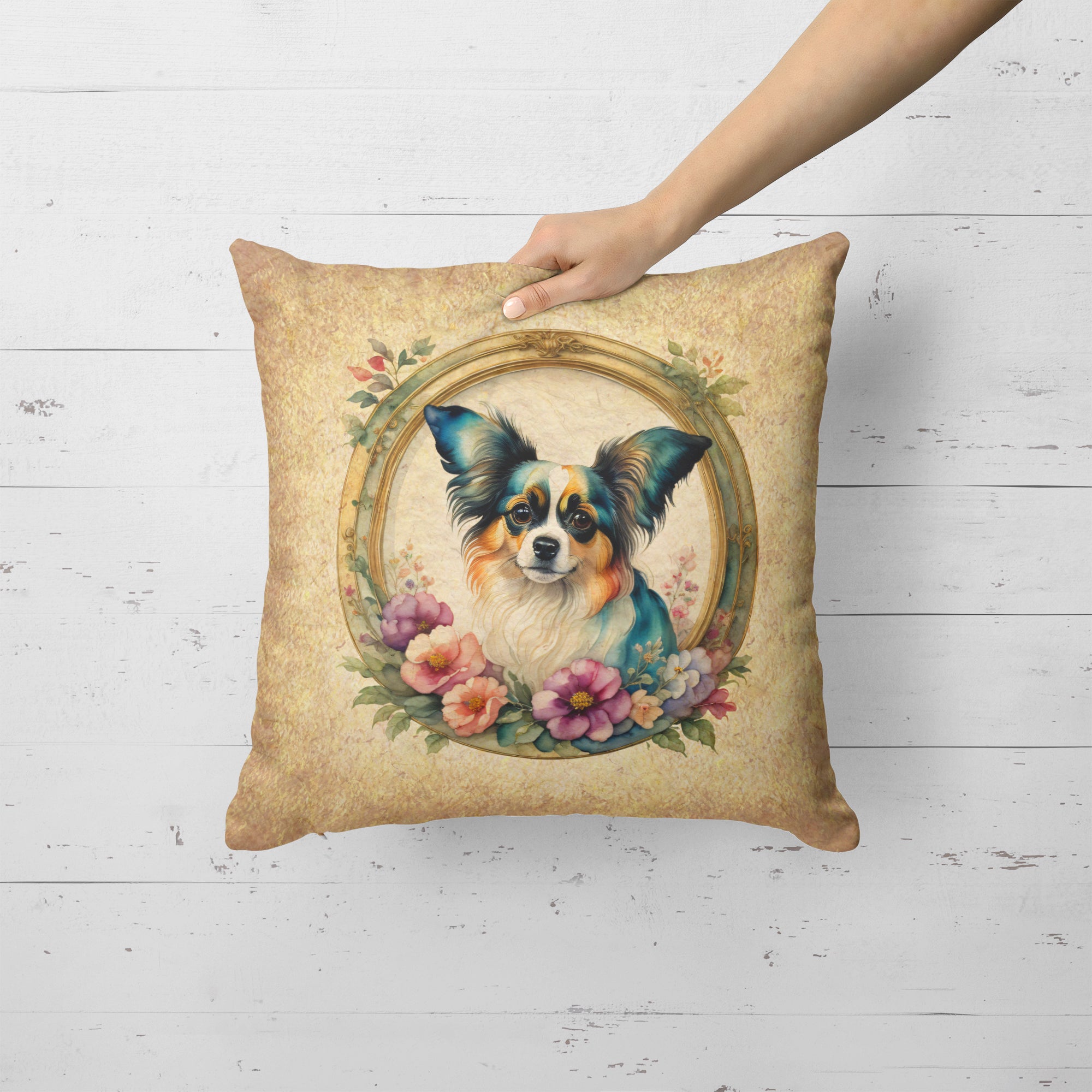 Papillon and Flowers Fabric Decorative Pillow