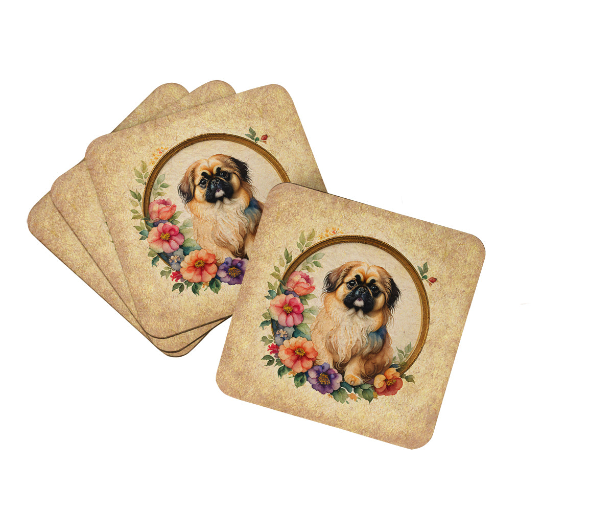 Buy this Pekingese and Flowers Foam Coasters