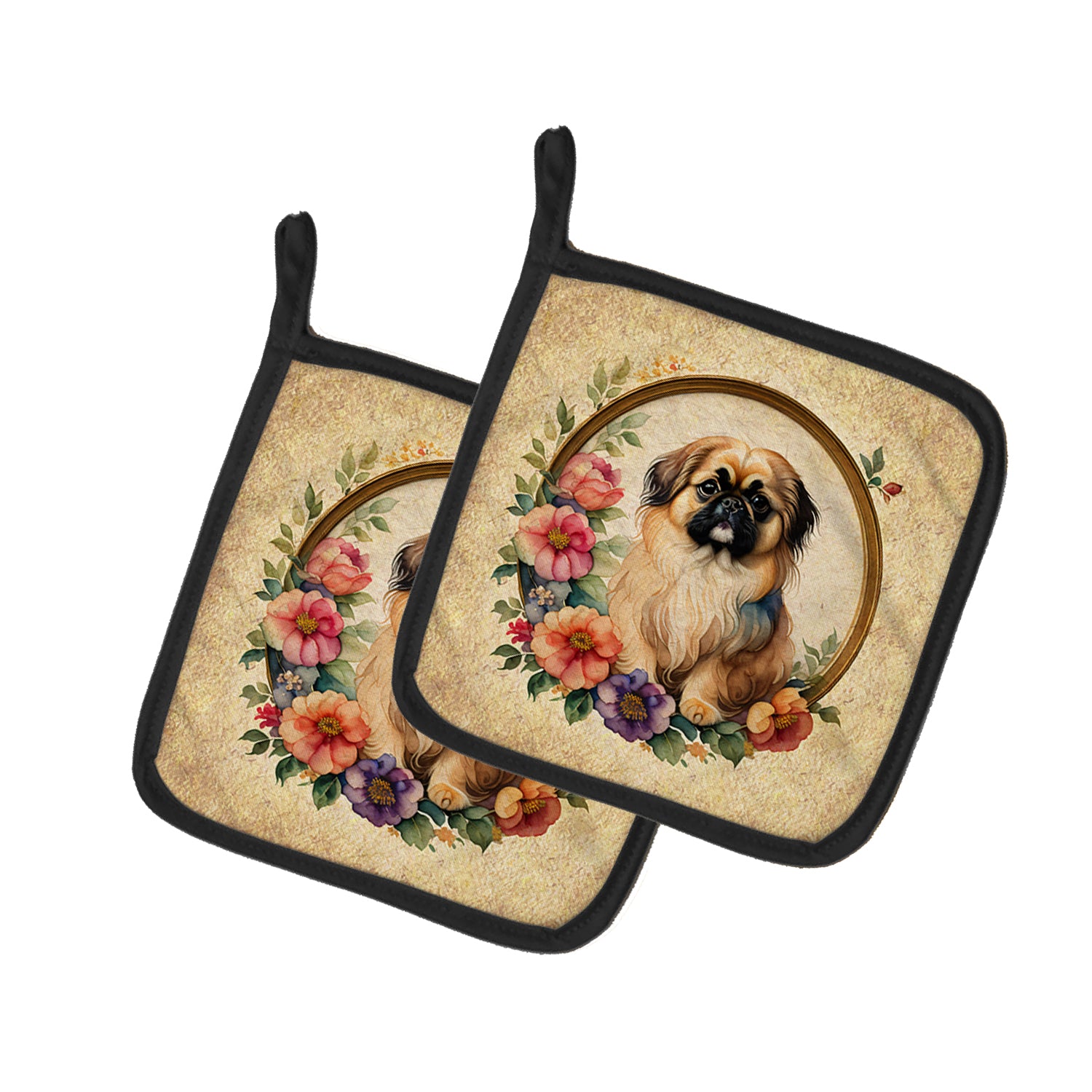 Buy this Pekingese and Flowers Pair of Pot Holders