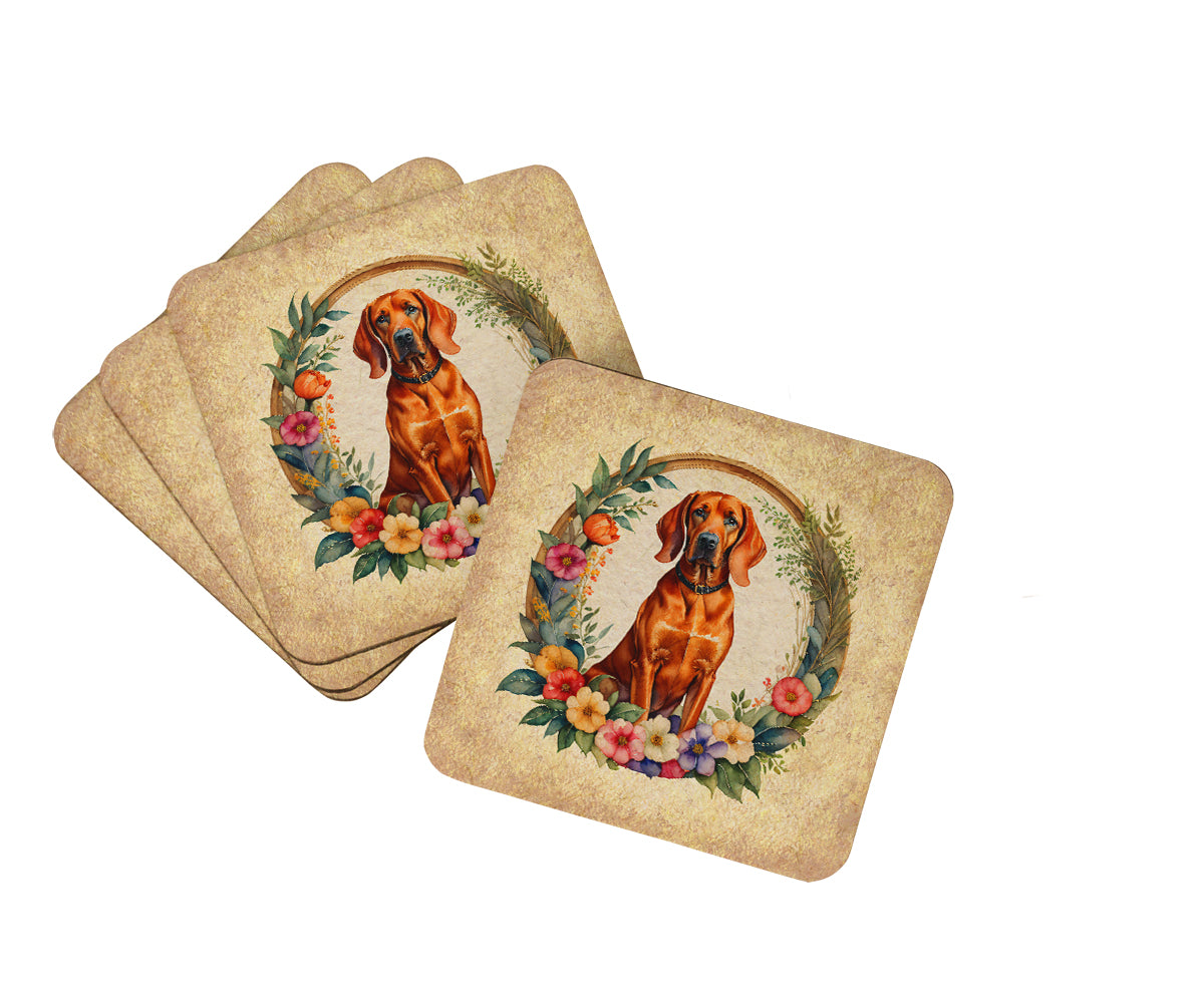 Buy this Redbone Coonhound and Flowers Foam Coasters