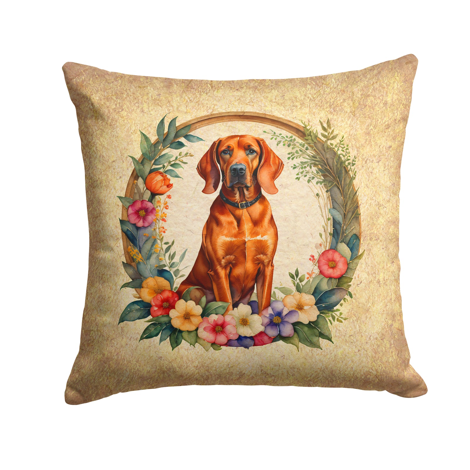 Buy this Redbone Coonhound and Flowers Fabric Decorative Pillow