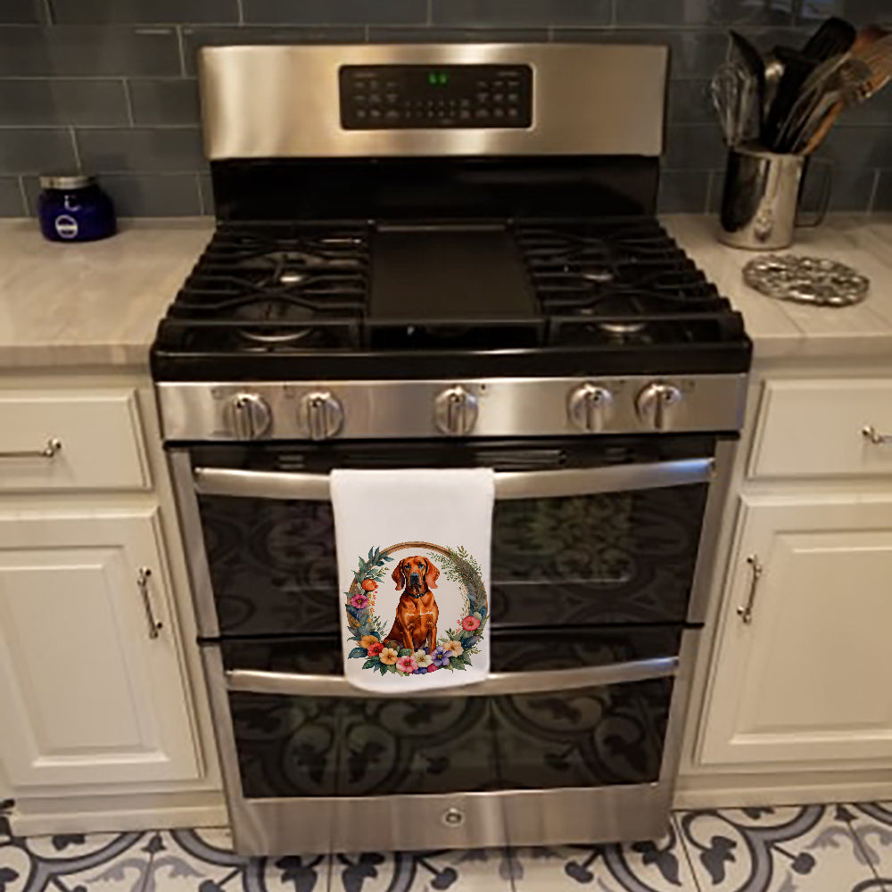 Redbone Coonhound and Flowers Kitchen Towel Set of 2  the-store.com.