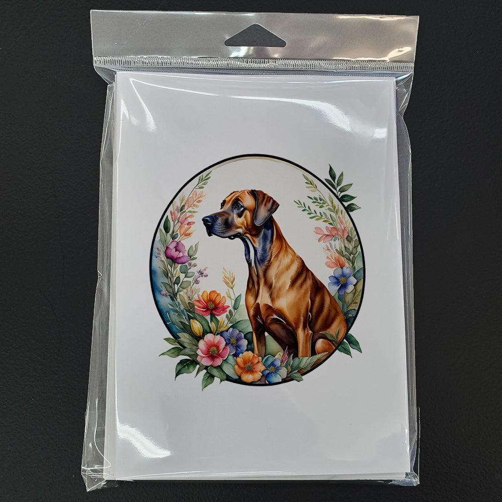 Rhodesian Ridgeback and Flowers Greeting Cards and Envelopes Pack of 8  the-store.com.