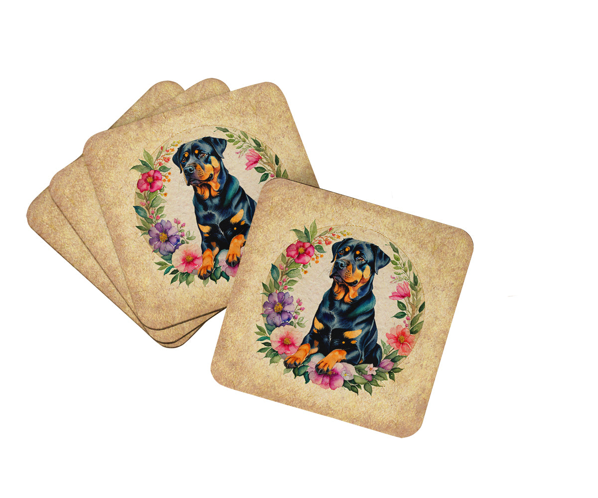 Buy this Rottweiler and Flowers Foam Coasters