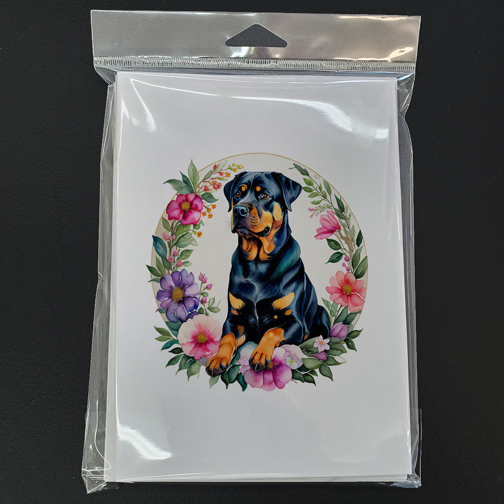Rottweiler and Flowers Greeting Cards and Envelopes Pack of 8  the-store.com.