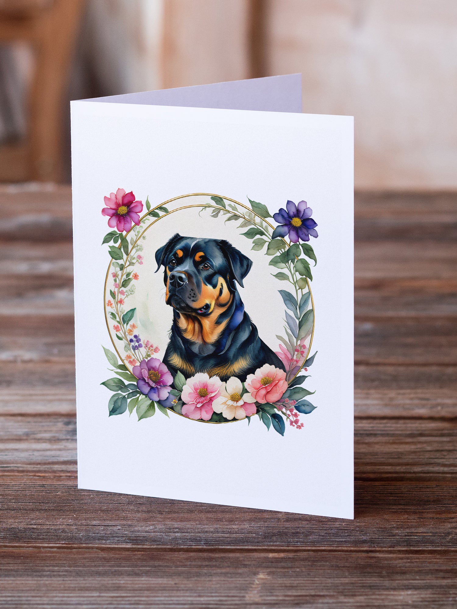 Rottweiler and Flowers Greeting Cards and Envelopes Pack of 8  the-store.com.